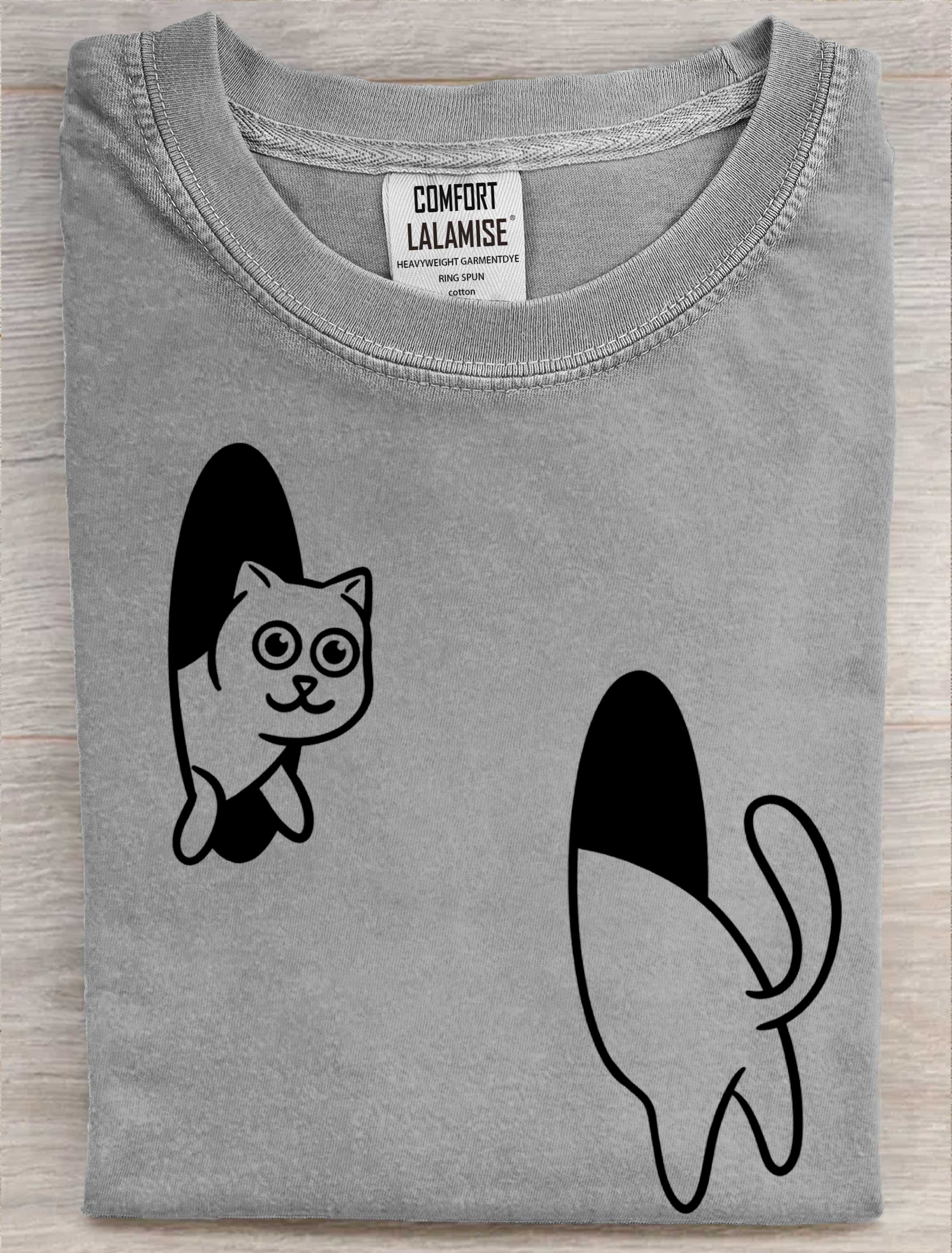 Cat Portal Art Print Casual Short Sleeve T-shirt