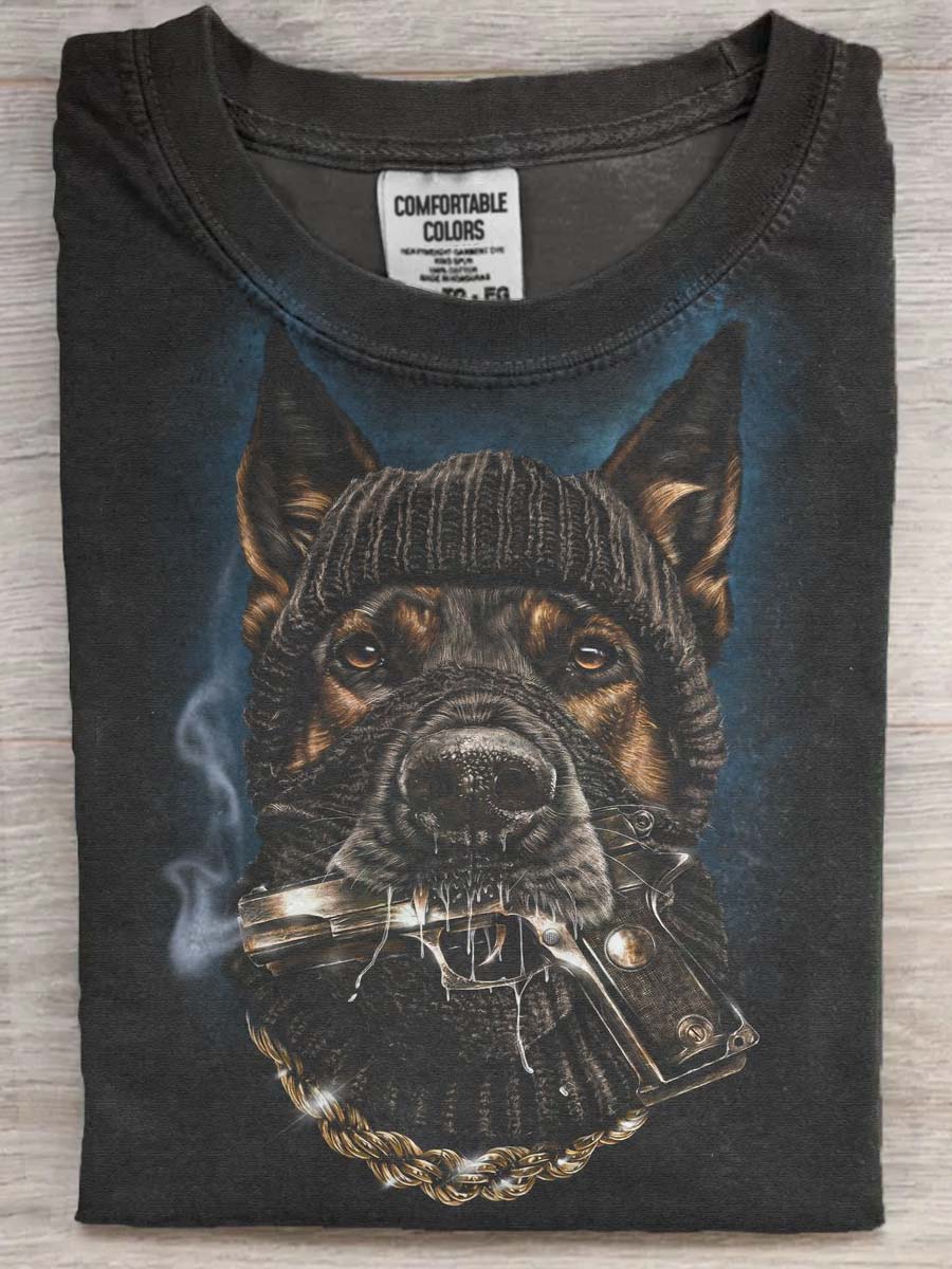 Hip Hop Dog Print Casual Short Sleeve T-Shirt