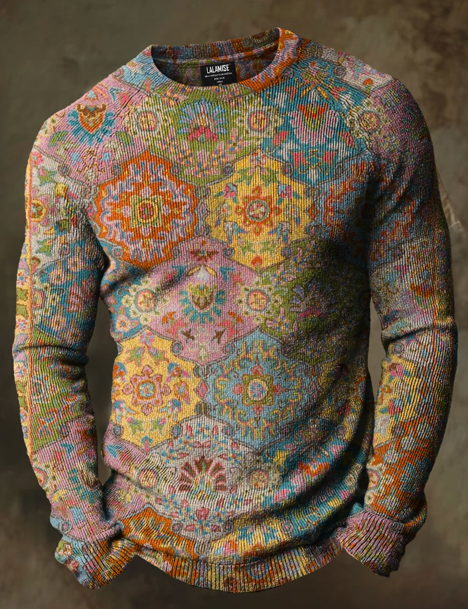 Vintage Ethinic Art Print Causal Long Sleeve Cozy Knit Pullover Sweater