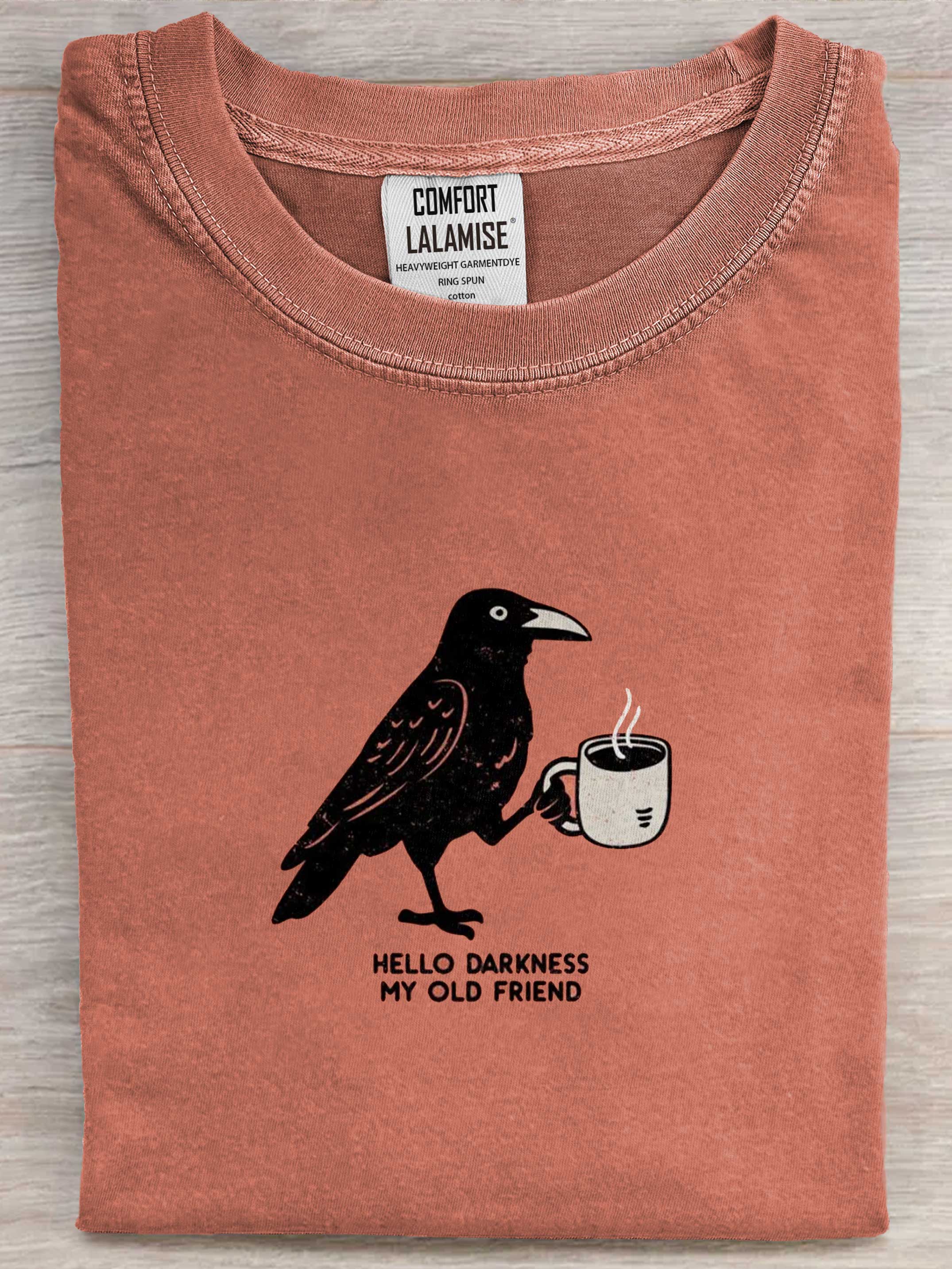 Hallo Darkness My Old Friend Crow Art Print Casaul Short Sleeve T-shirt