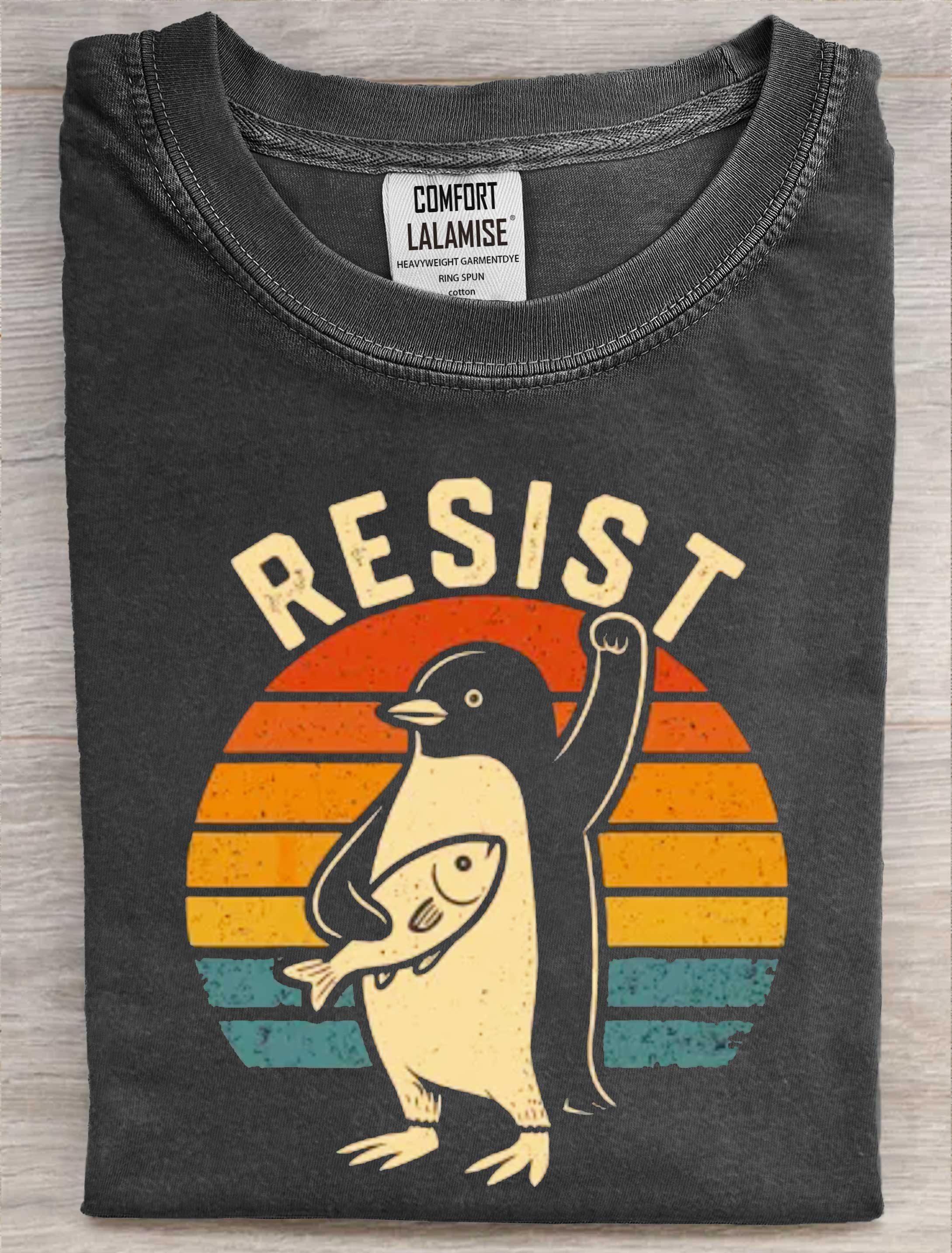 Resist-Penguin Art Print Casual Short Sleeve T-shirt