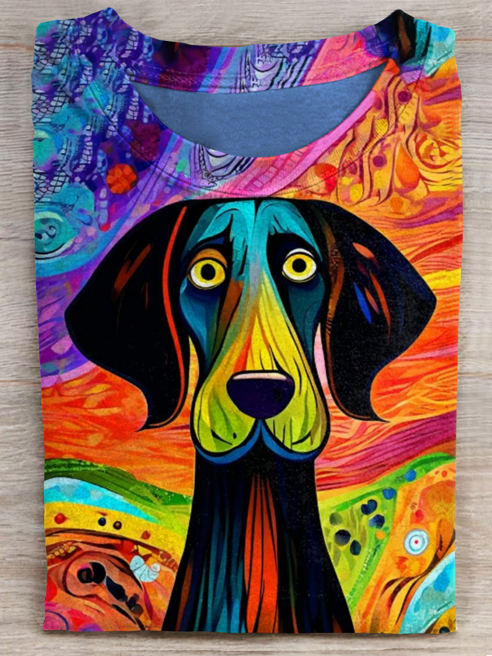Colorful Abstrct Puppy Dog Art Print Casual Short Sleeve T-Shirt