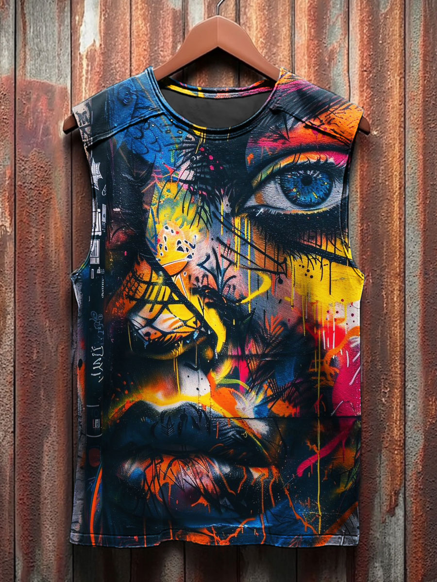 Abstract Graffiti Art Print 100% Cotton Casual Tank Top