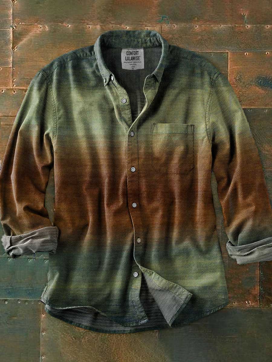 Vintage Gradient Color Art Print 100% Cotton Long Sleeve Shirt
