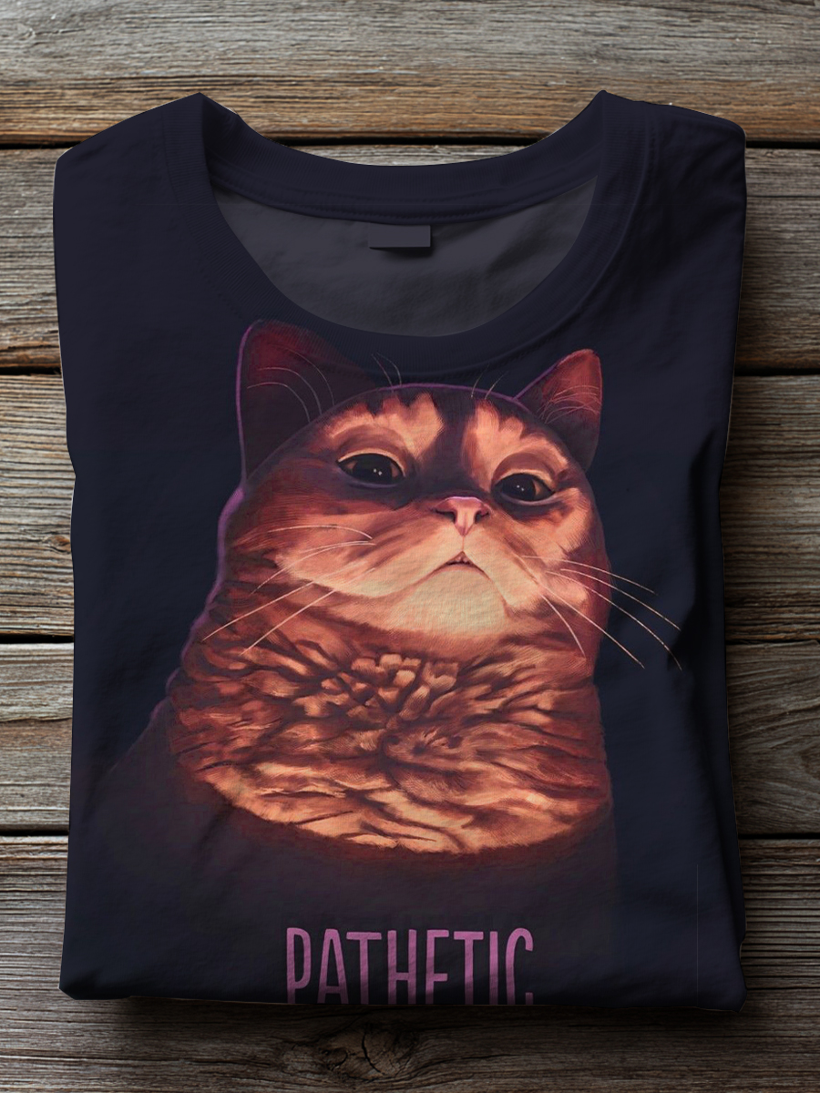 Retro Funny Cat Pathetic Print T-shirt