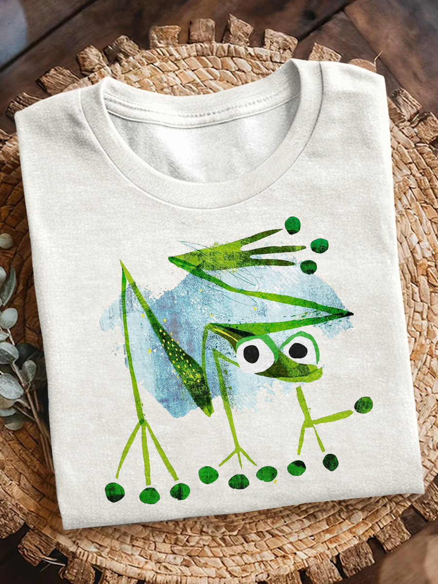 Simple Cute Frog Print Short Sleeve T-Shirt