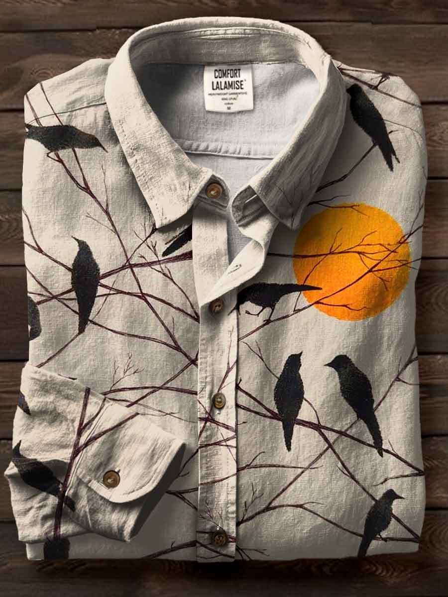 Raven Art Print Casual Cotton Shirt