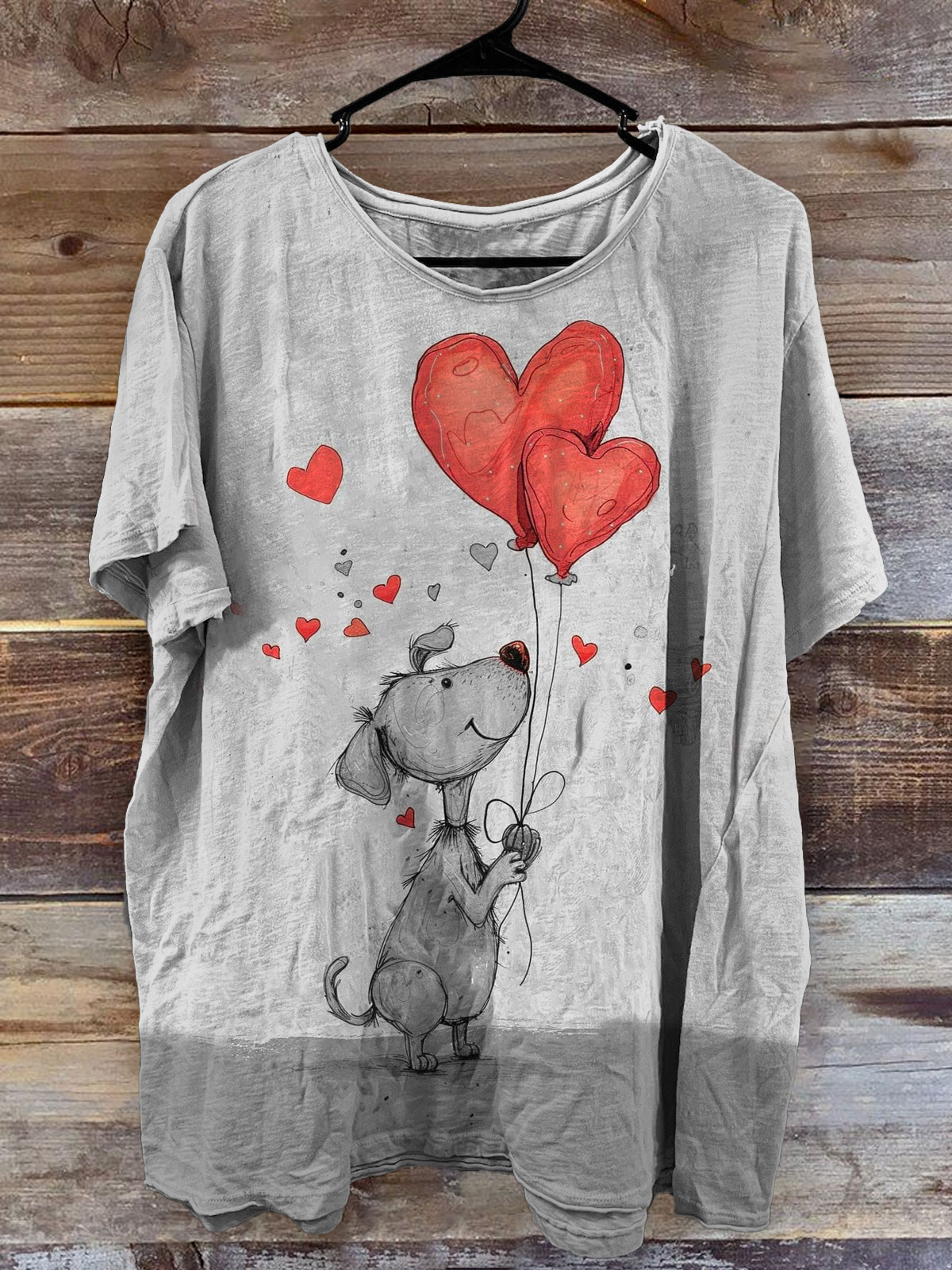 Dogs Love Art Print V-Neck Casaul Short SleeveT-shirt