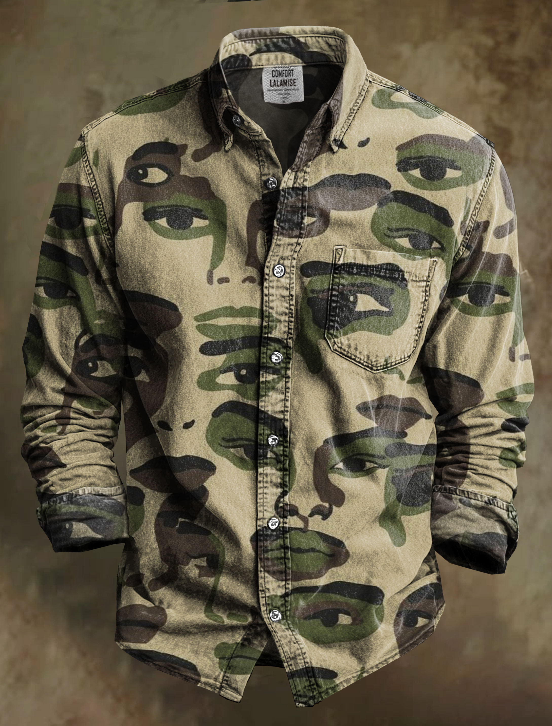 FACE Art Print 100% Cotton Long Sleeve Shirt