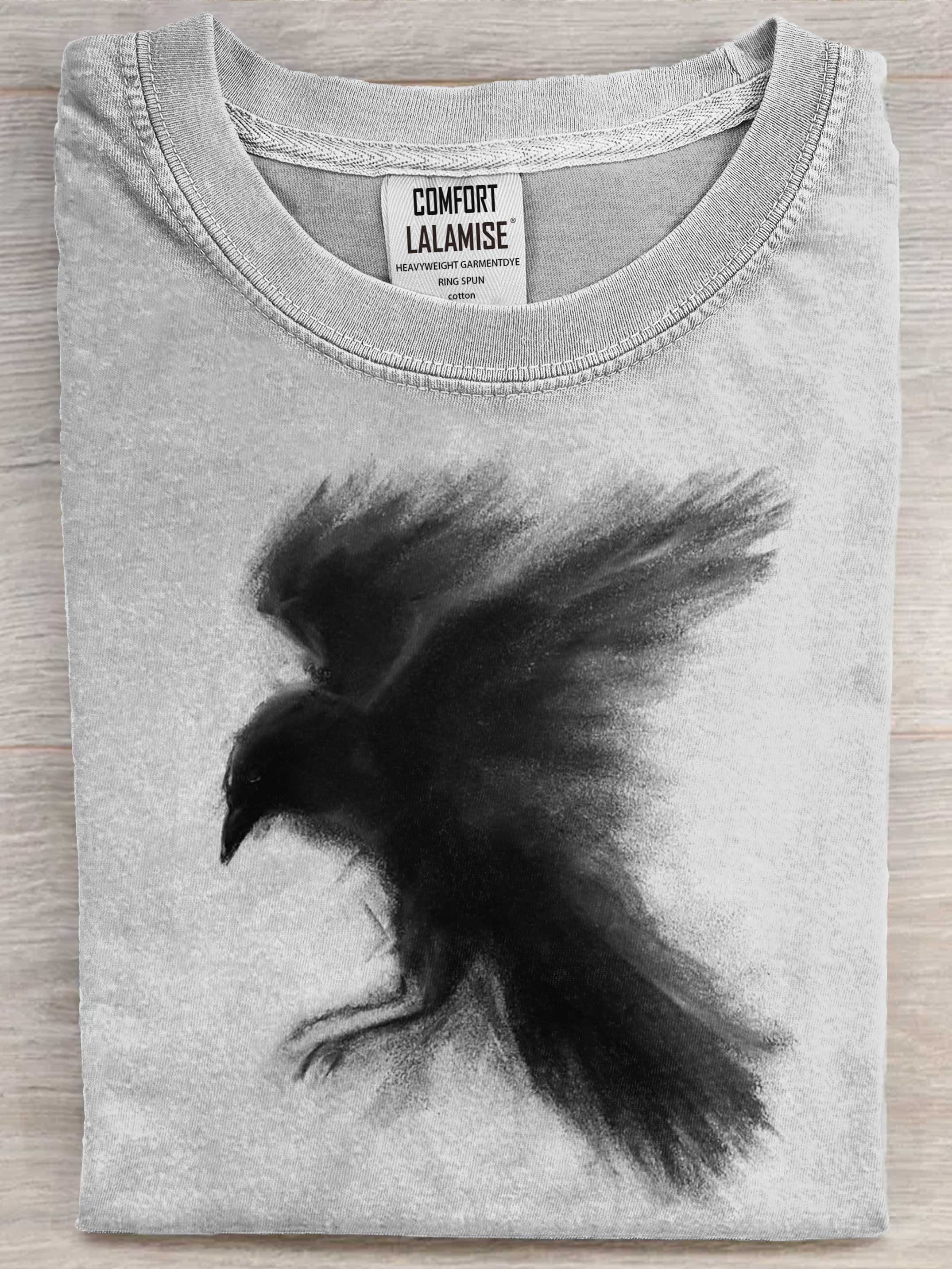 Crow Art Print Casual Short Sleeve T-shirt