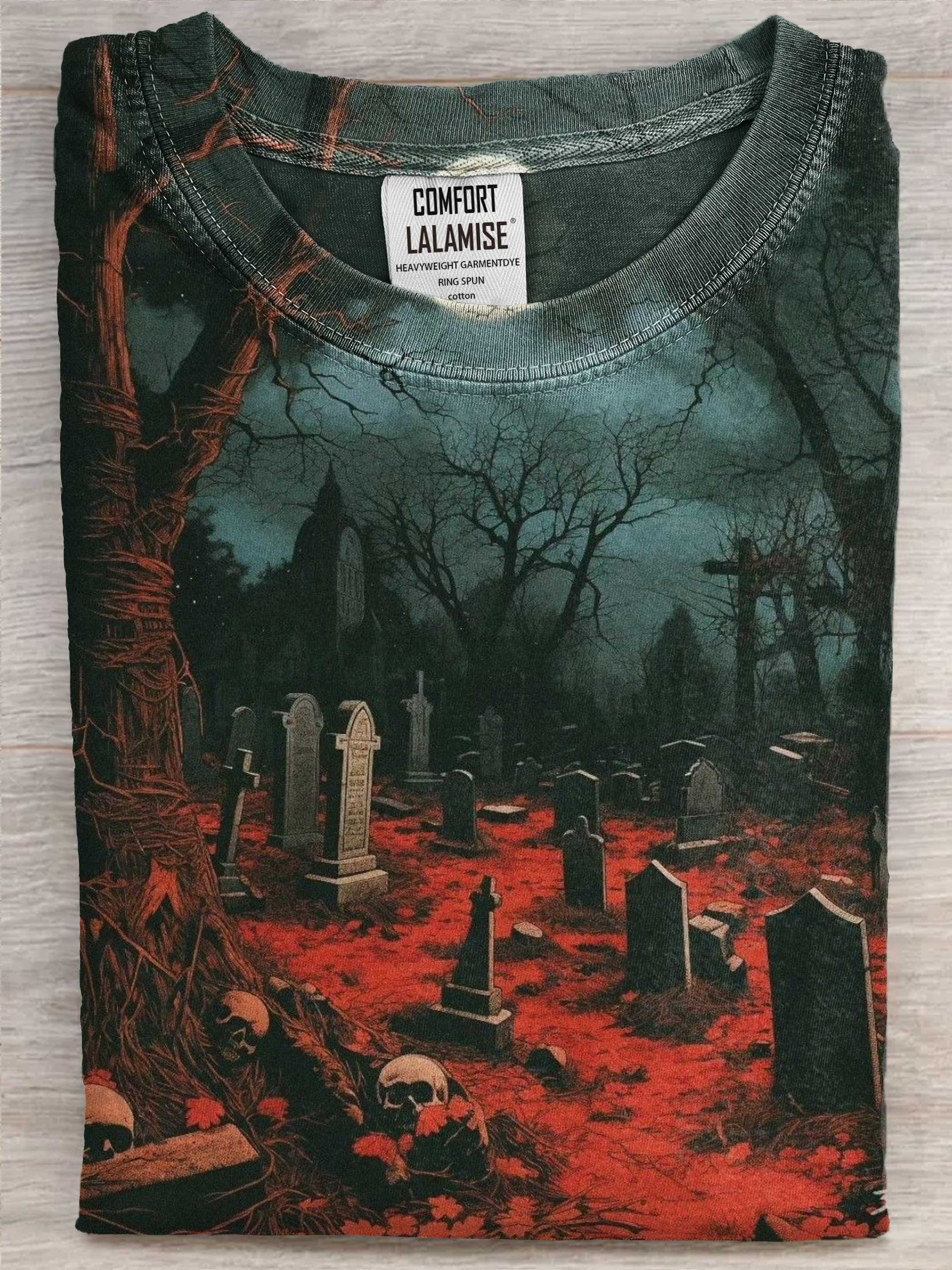 Halloween Dark Art Print Cotton Casaul Short Sleeve T-shirt