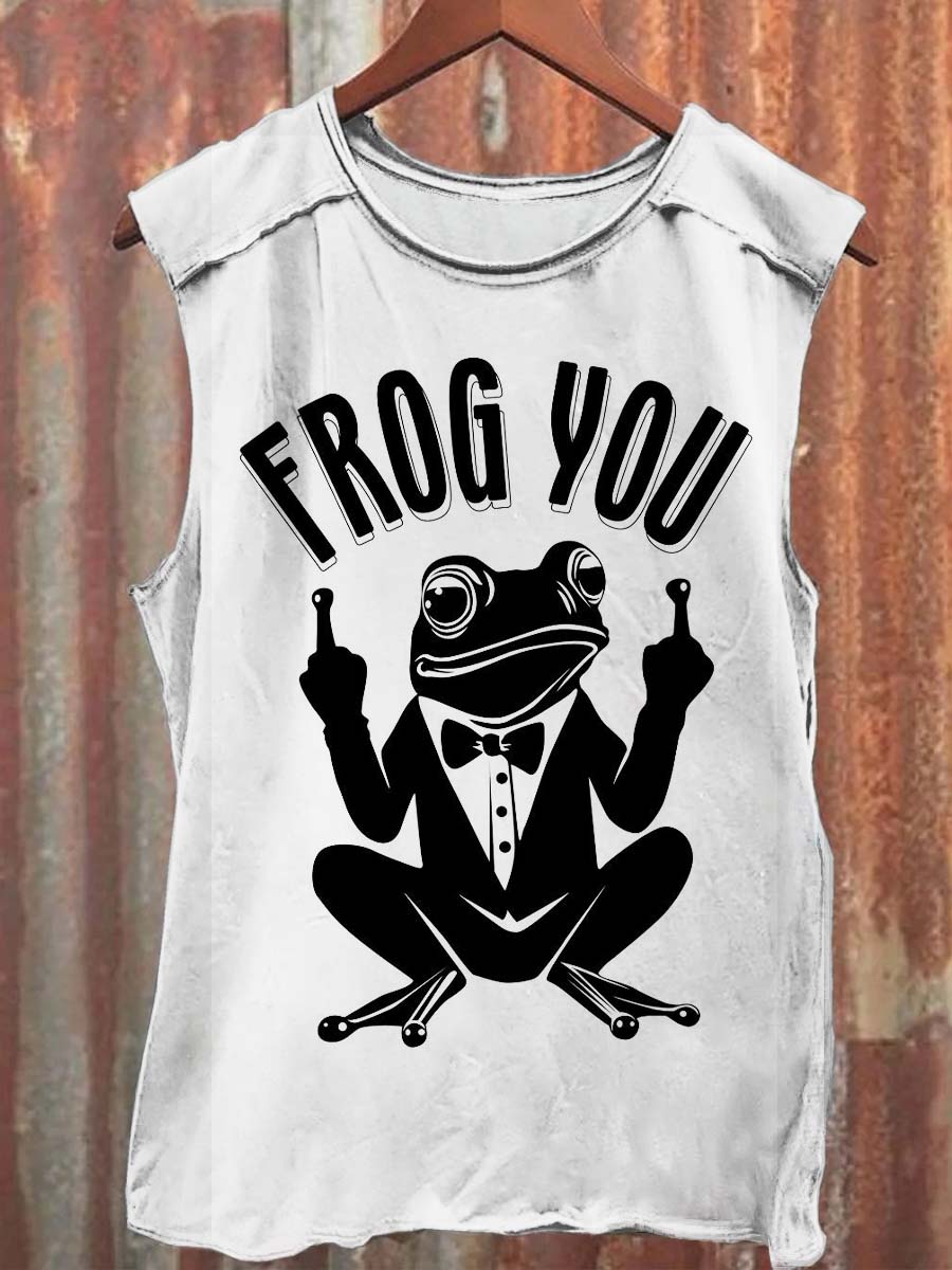 Funny Frog Print Casual Tank Top