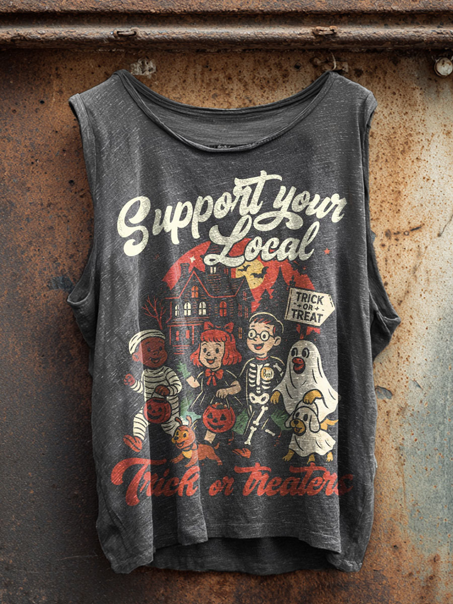 Support Your Local Trick or Treaters Print 100% Cotton Casual Tank Top