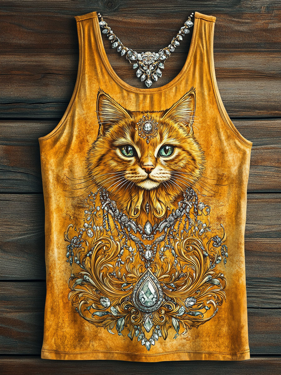 Vintage Cat Print Tank Top