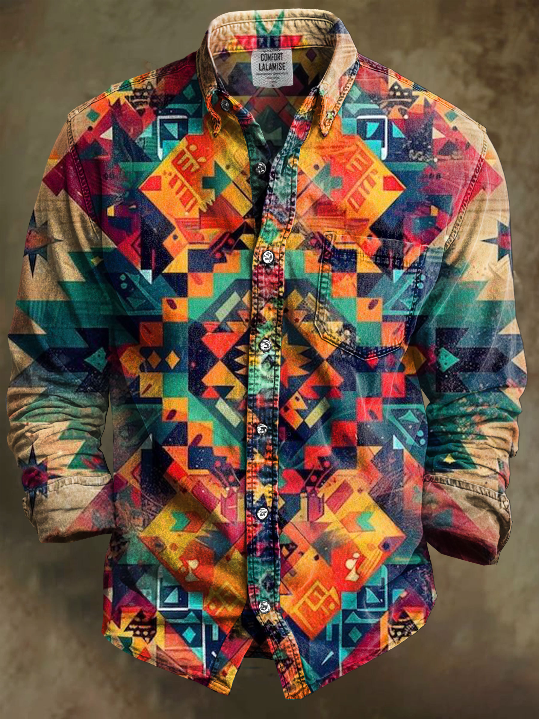 Ethinic Vintage Art Print 100% Cotton Long Sleeve Shirt