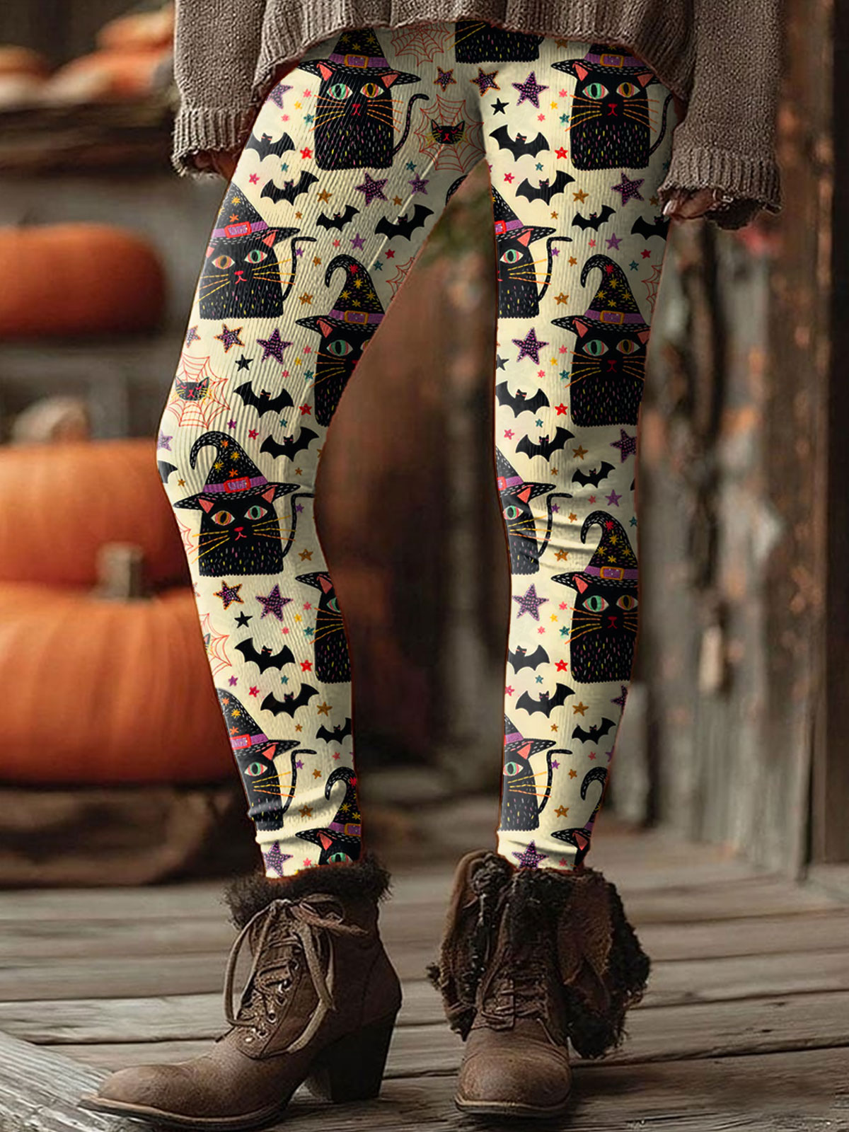 Funny Cute Halloween Cat Print Casual Leggings