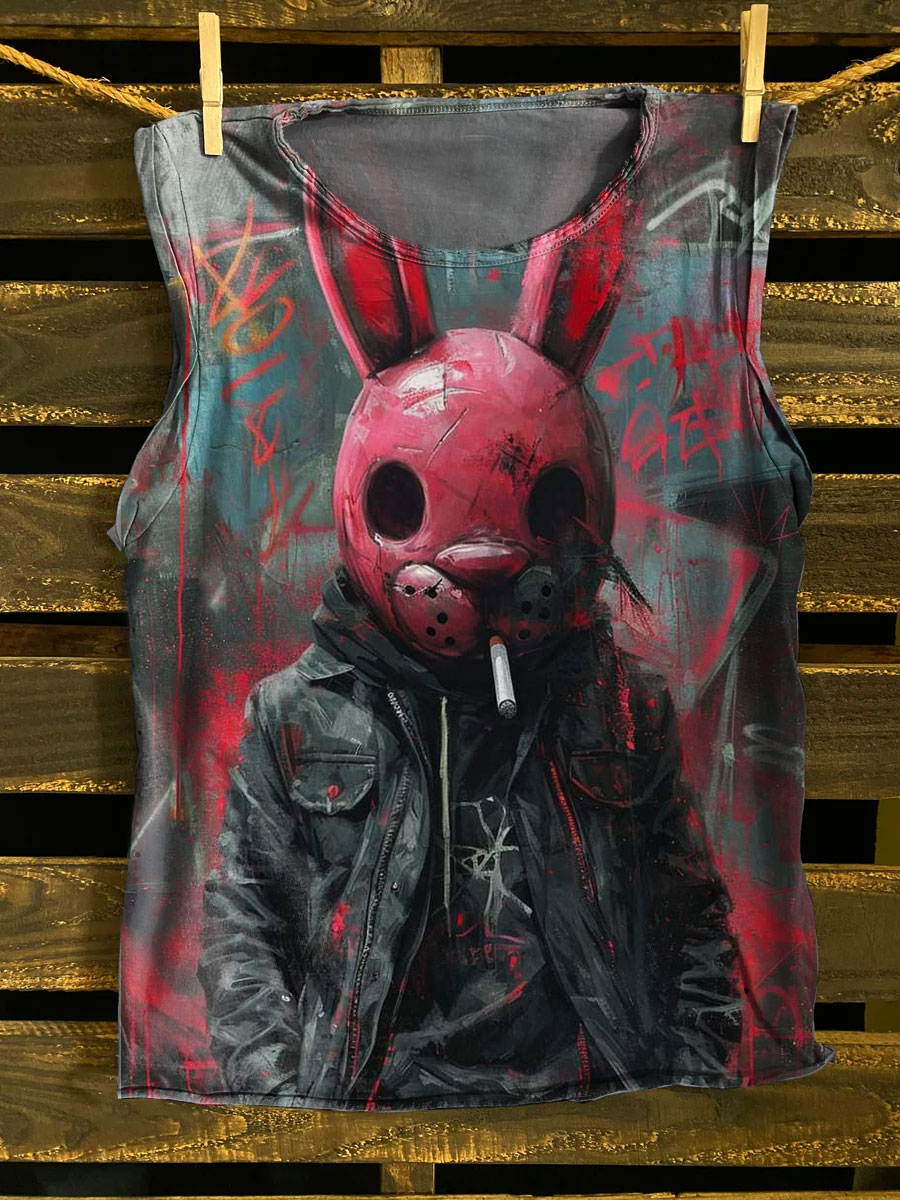 Vintage Bunny Smoking Print 100% Cotton Casual Tank Top