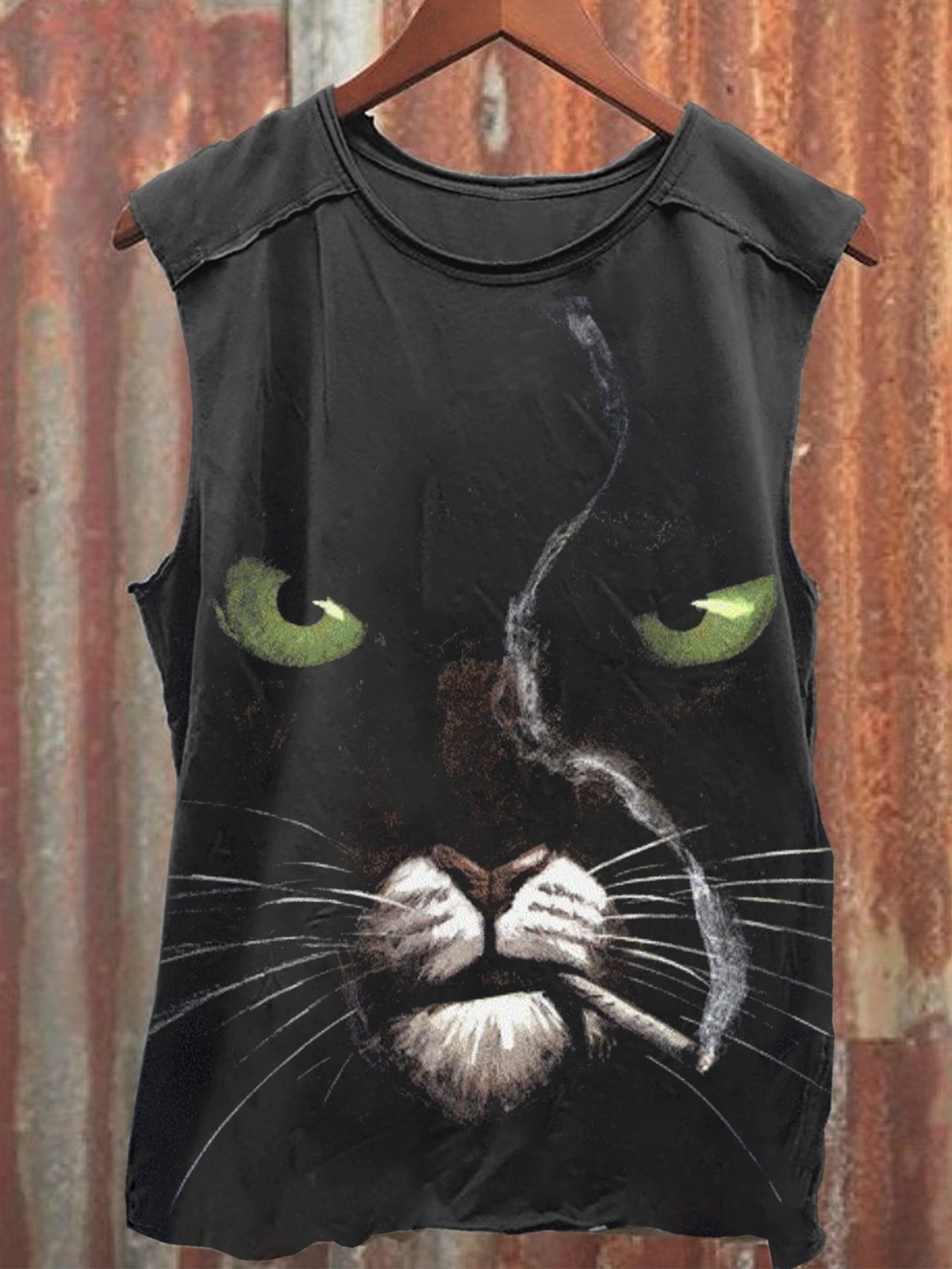 Somkecat Print 100% Cotton Casual Tank Top