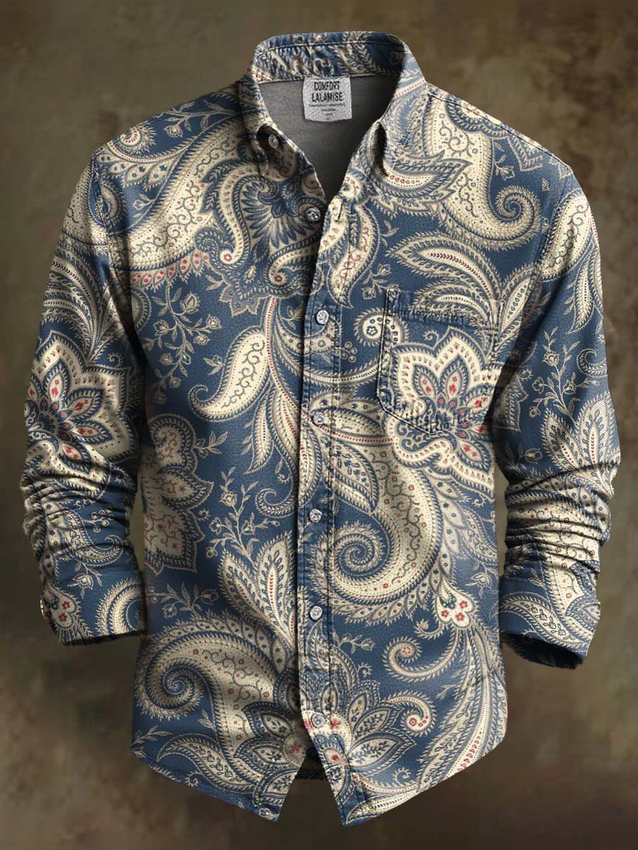 Vintage Paisley Print 100% Cotton Long Sleeve Shirt