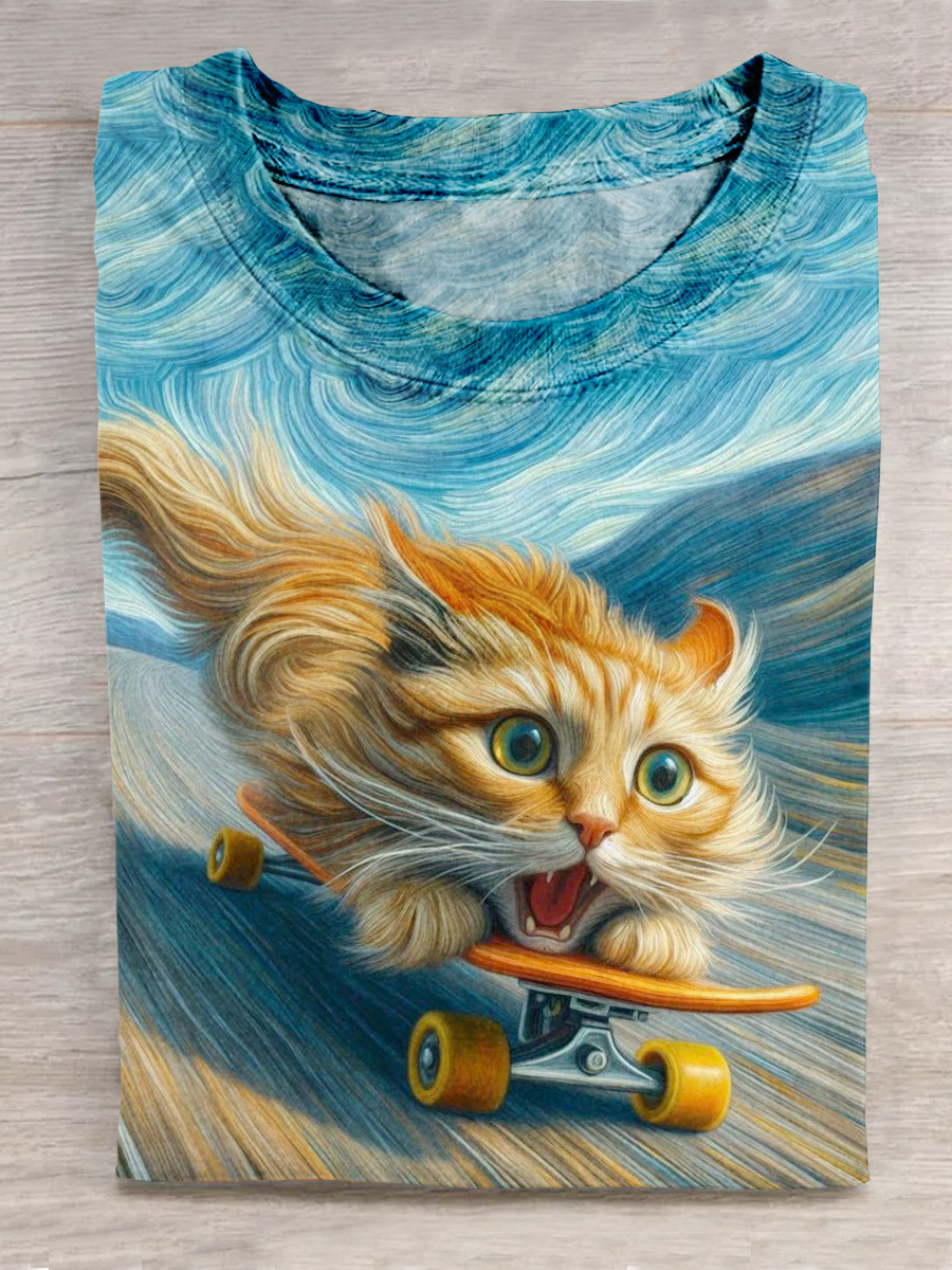 Funny And Cute cat Print Casual Short-Sleeved T-Shirt