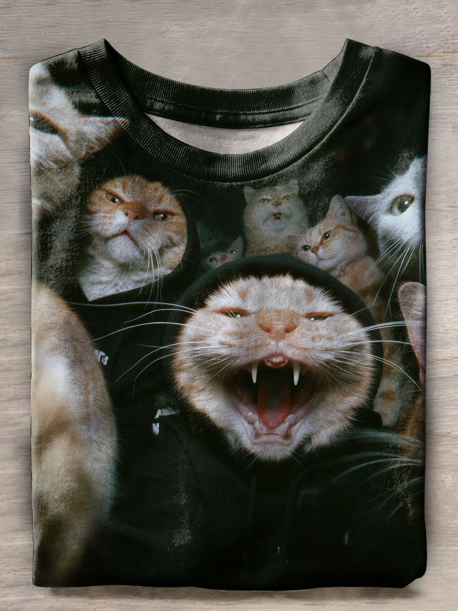 Funny Cat Print Casual T-shirt