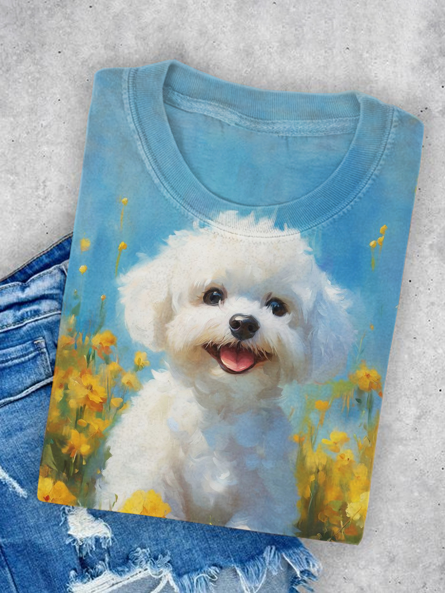 Cute Dog Art Print Casual Short Sleeve T-shirt