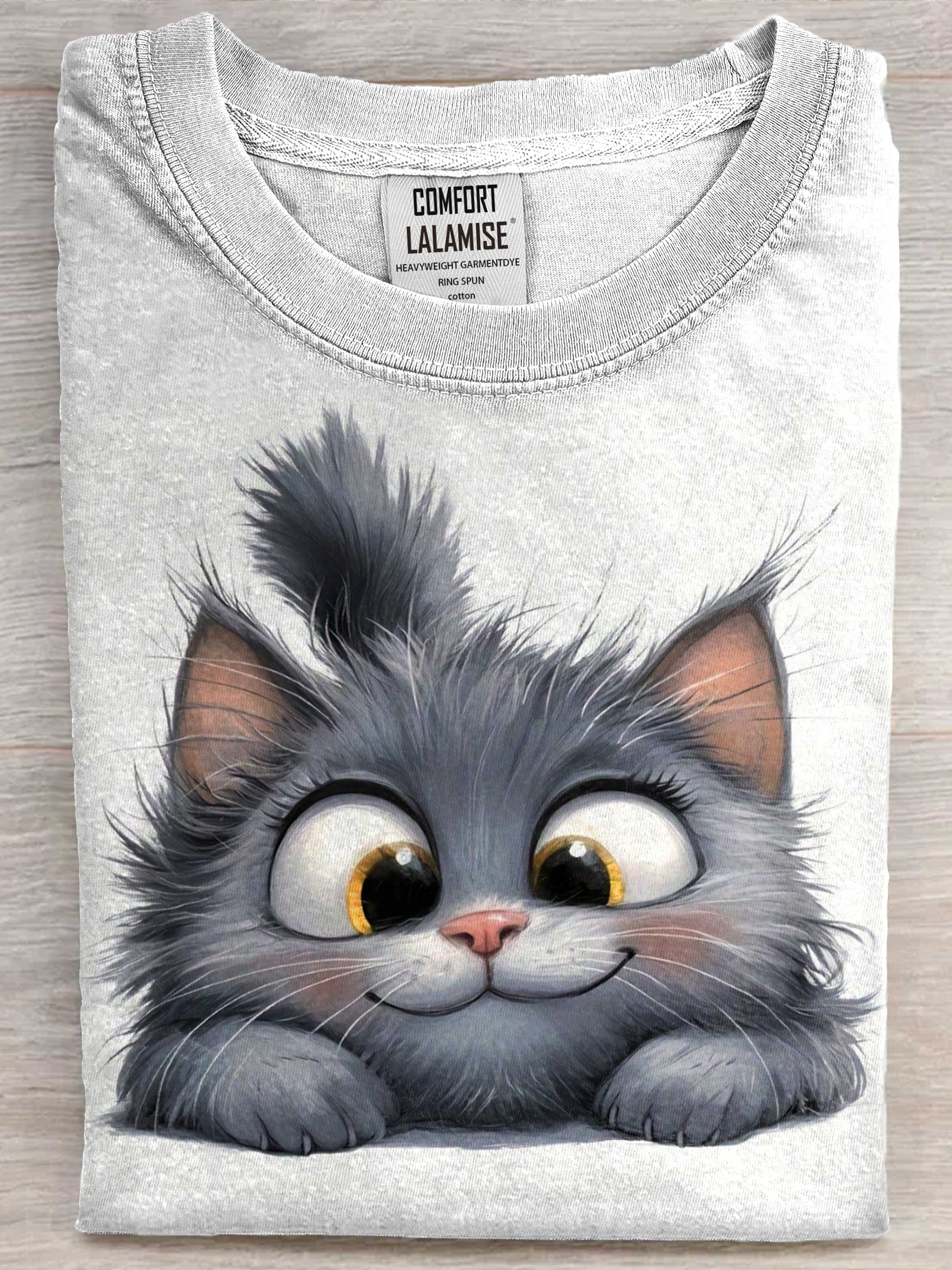 Cute Cat Art Print Casaul Short Sleeve T-shirt