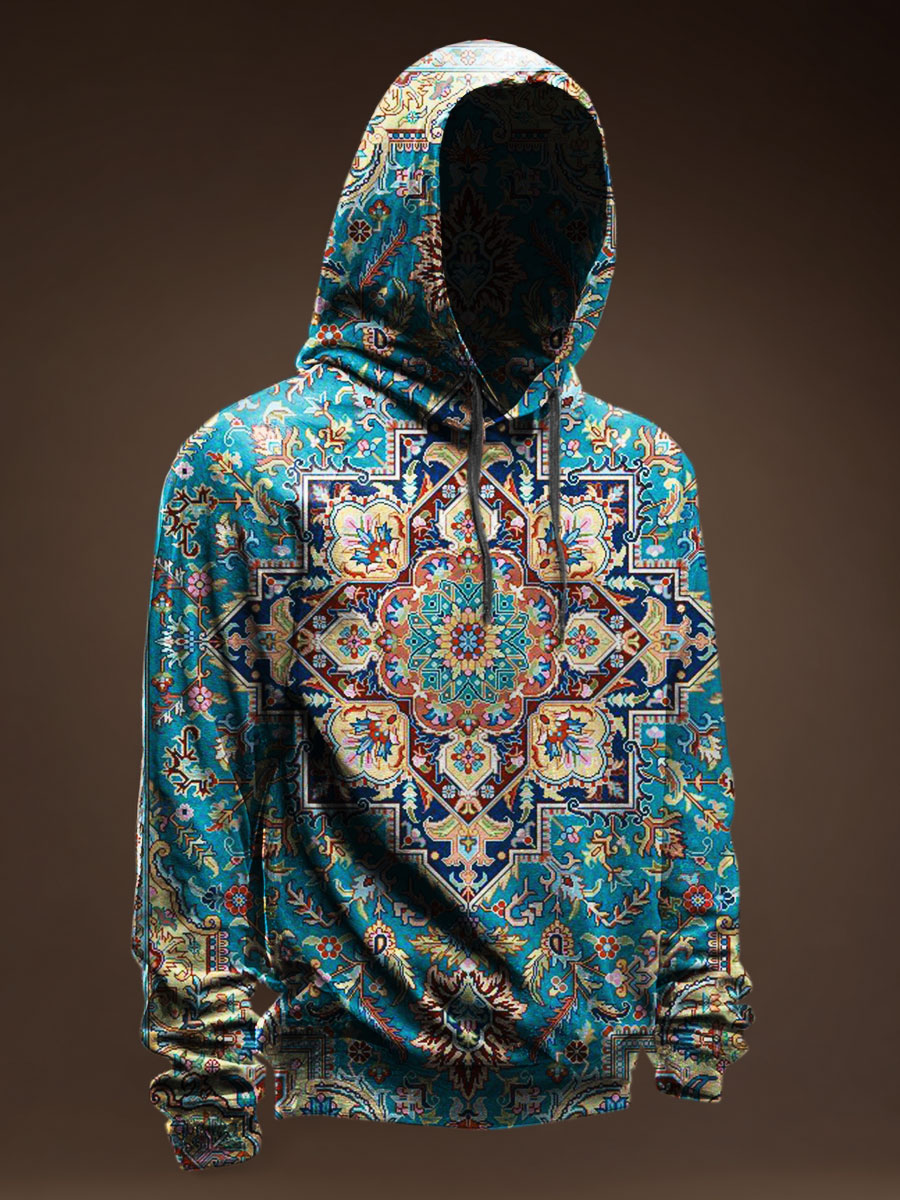 Ethnic Flower Prints Casual Hoodie Sweatshirt