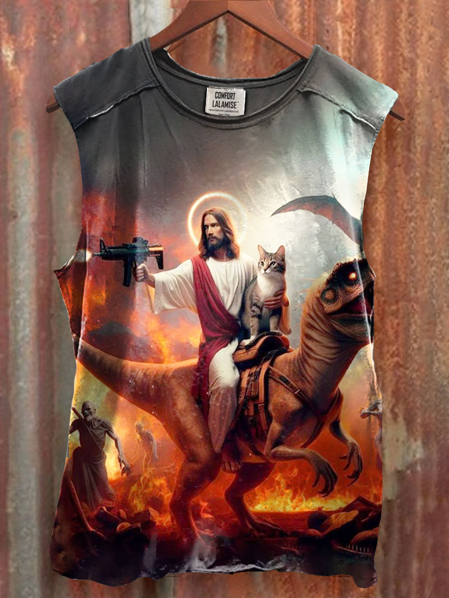 Funny Jesus Art  Print 100% Cotton Casual Tank Top