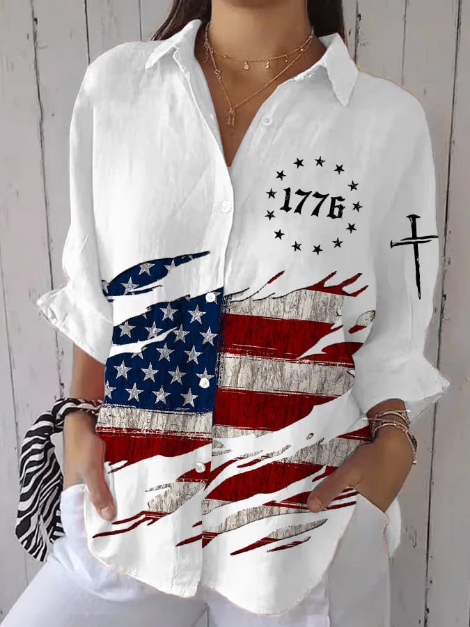 Women's Independence Day Vintage Patriotic Print Casual Shirt