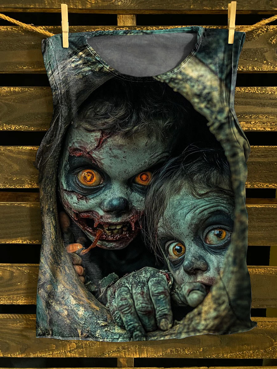 Vintage Horror Print 100% Cotton Casual Tank Top