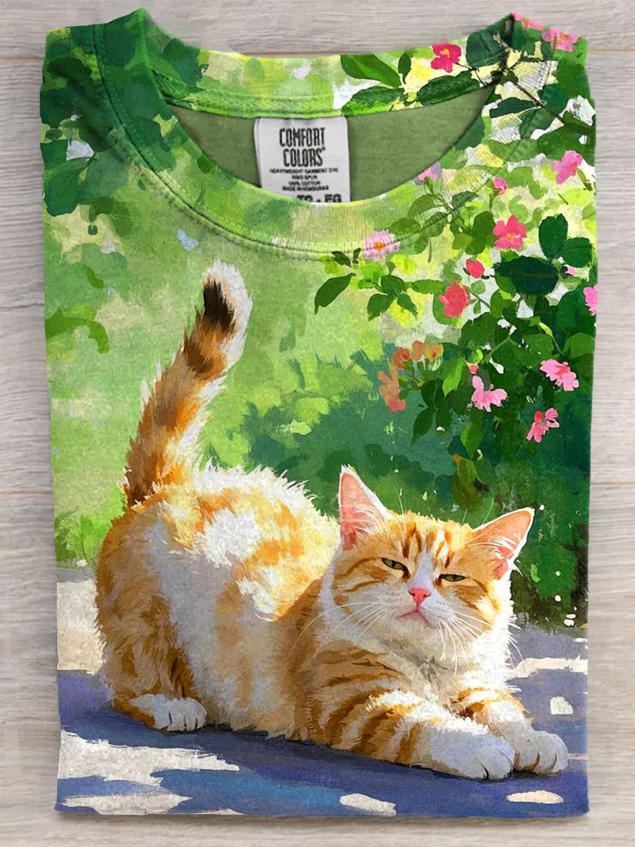 Cute Cat Moment Cat Lover Art Print Casual Short Sleeve T-shirt
