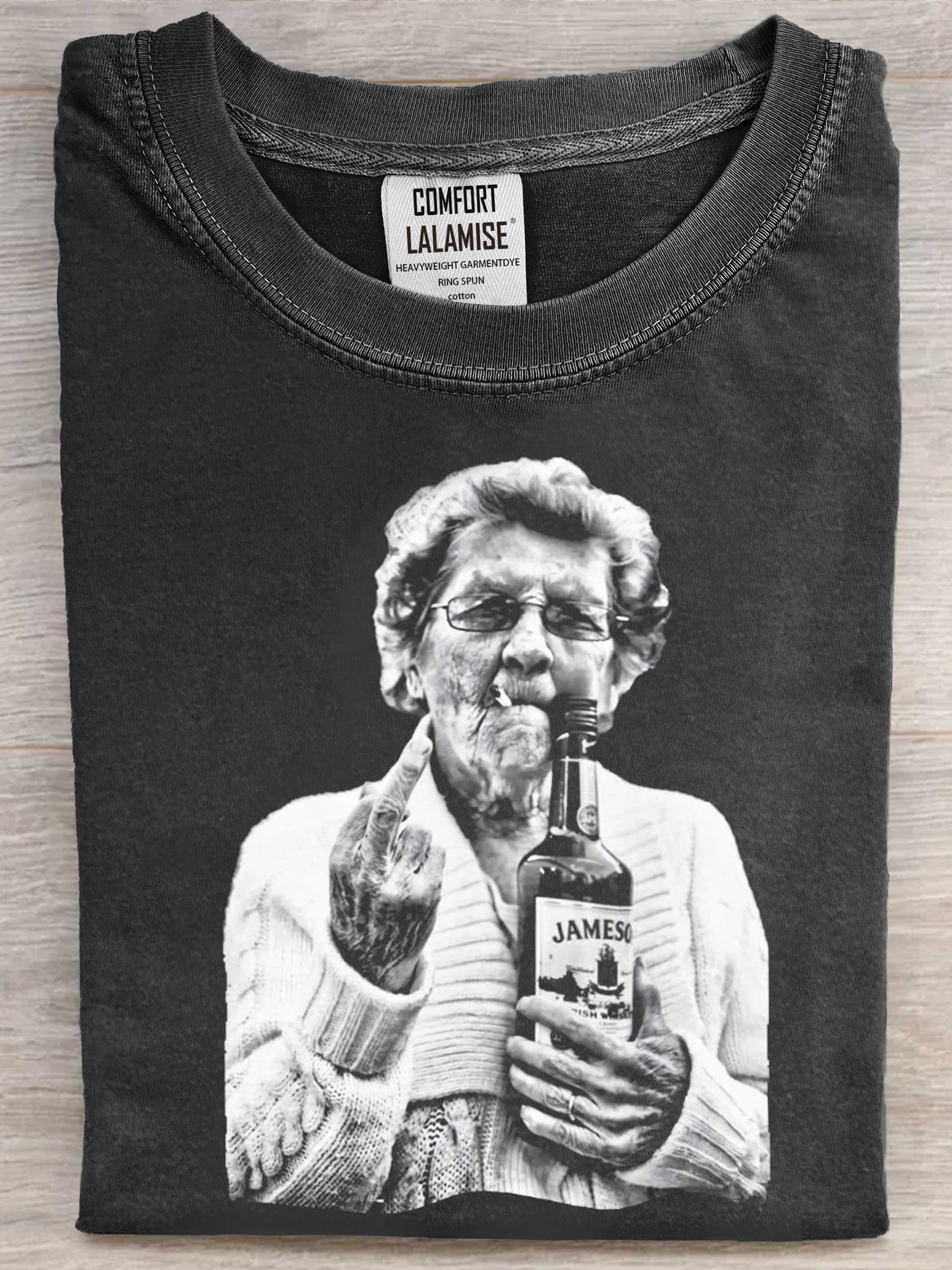 Granny Middle Finger Sarcastic Elderly Women Art Print Casaul Short Sleeve T-shirt