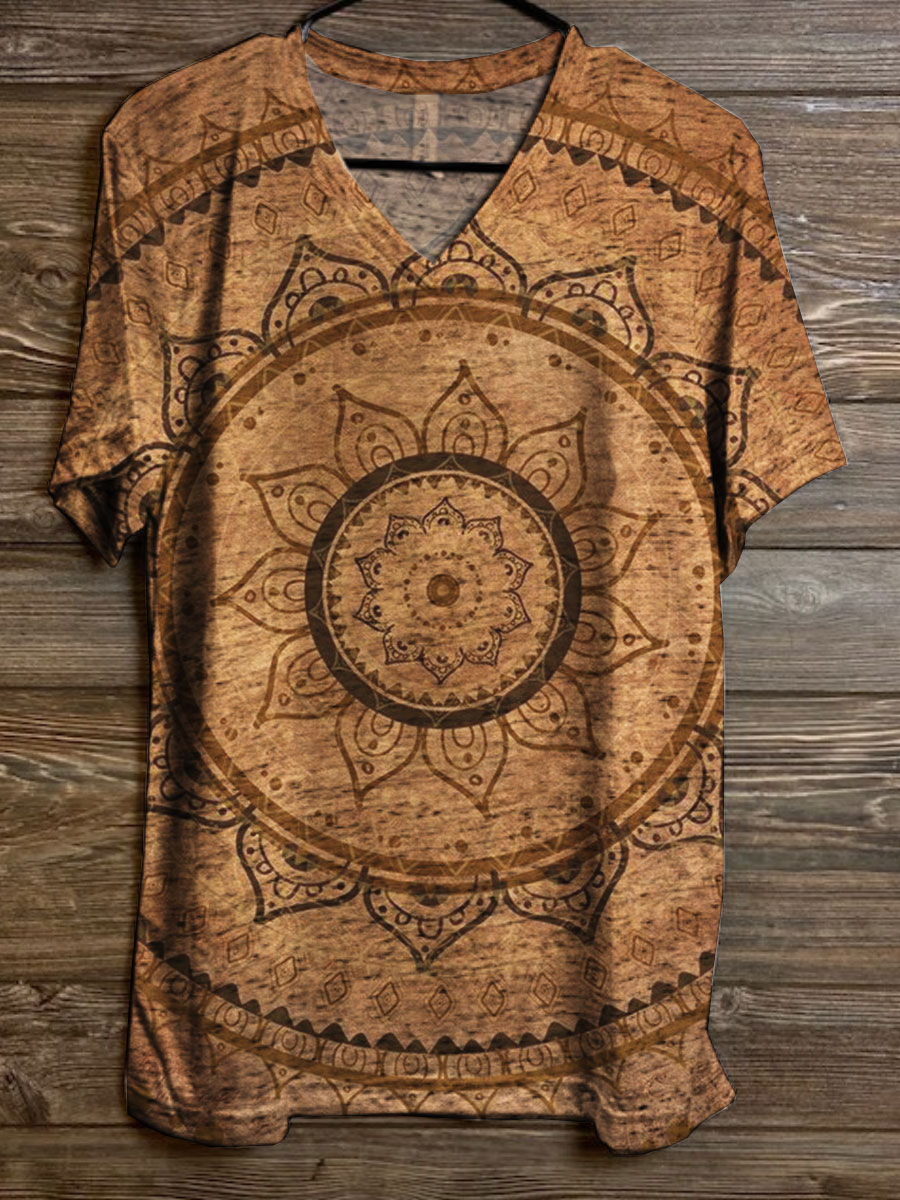 Women's Vintage Art V-neck Casual T-Shirt