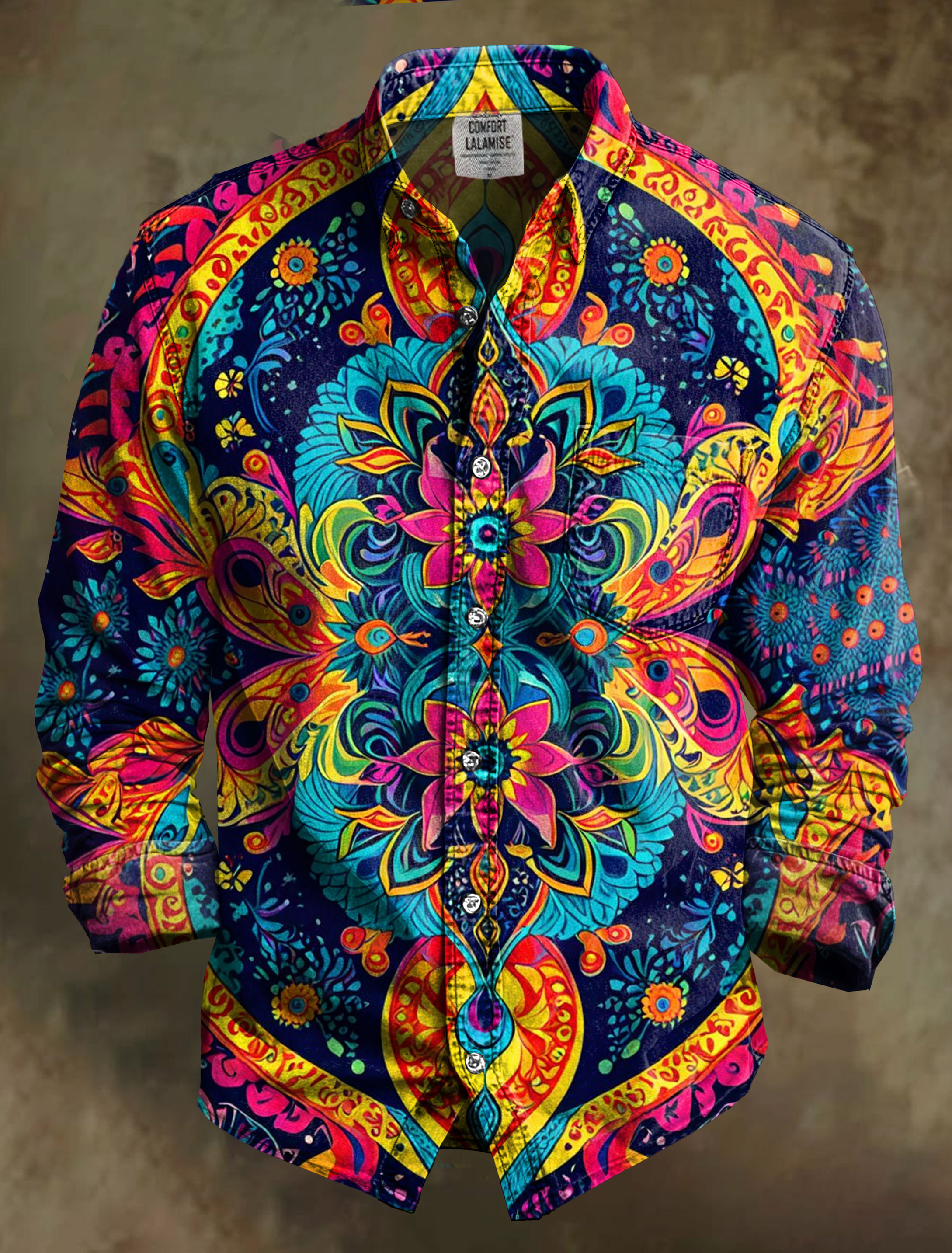 Fancy Flower Art Print 100% Cotton Long Sleeve Shirt