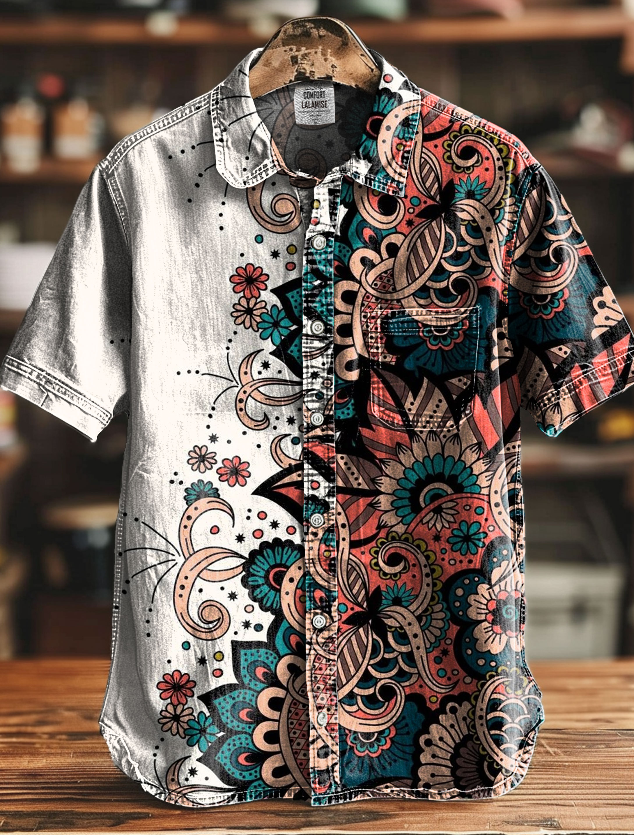 Abstract Mandala Foral Art Print Casual 100% Cotton Shirt