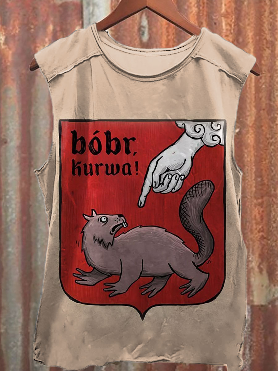 Vintage Print 100% Cotton Casual Tank Top