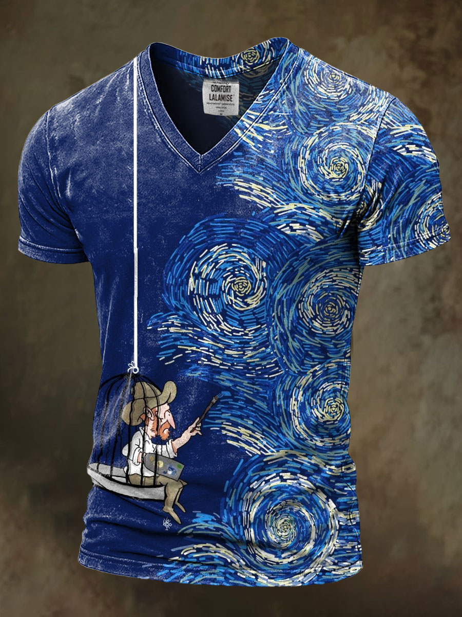 Painting Art Print Casaul Short Sleeve V-neck T-shirt