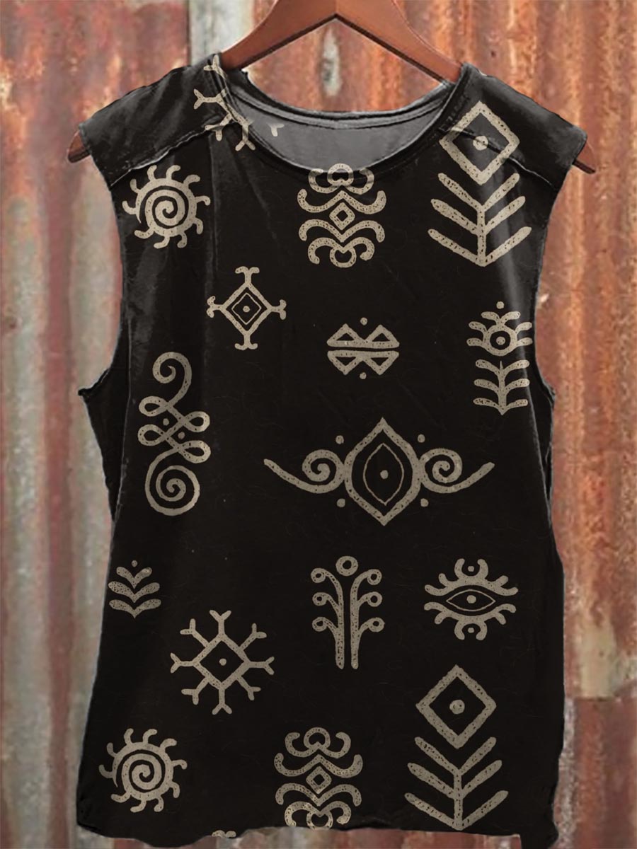 Vintage Print 100% Cotton Casual Tank Top