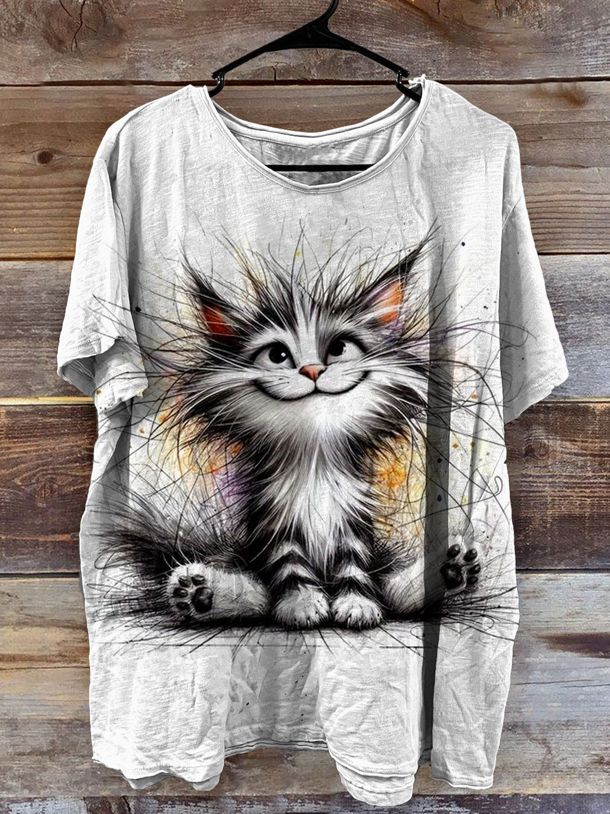Cute Cat Art Print Casaul Short Sleeve T-shirt