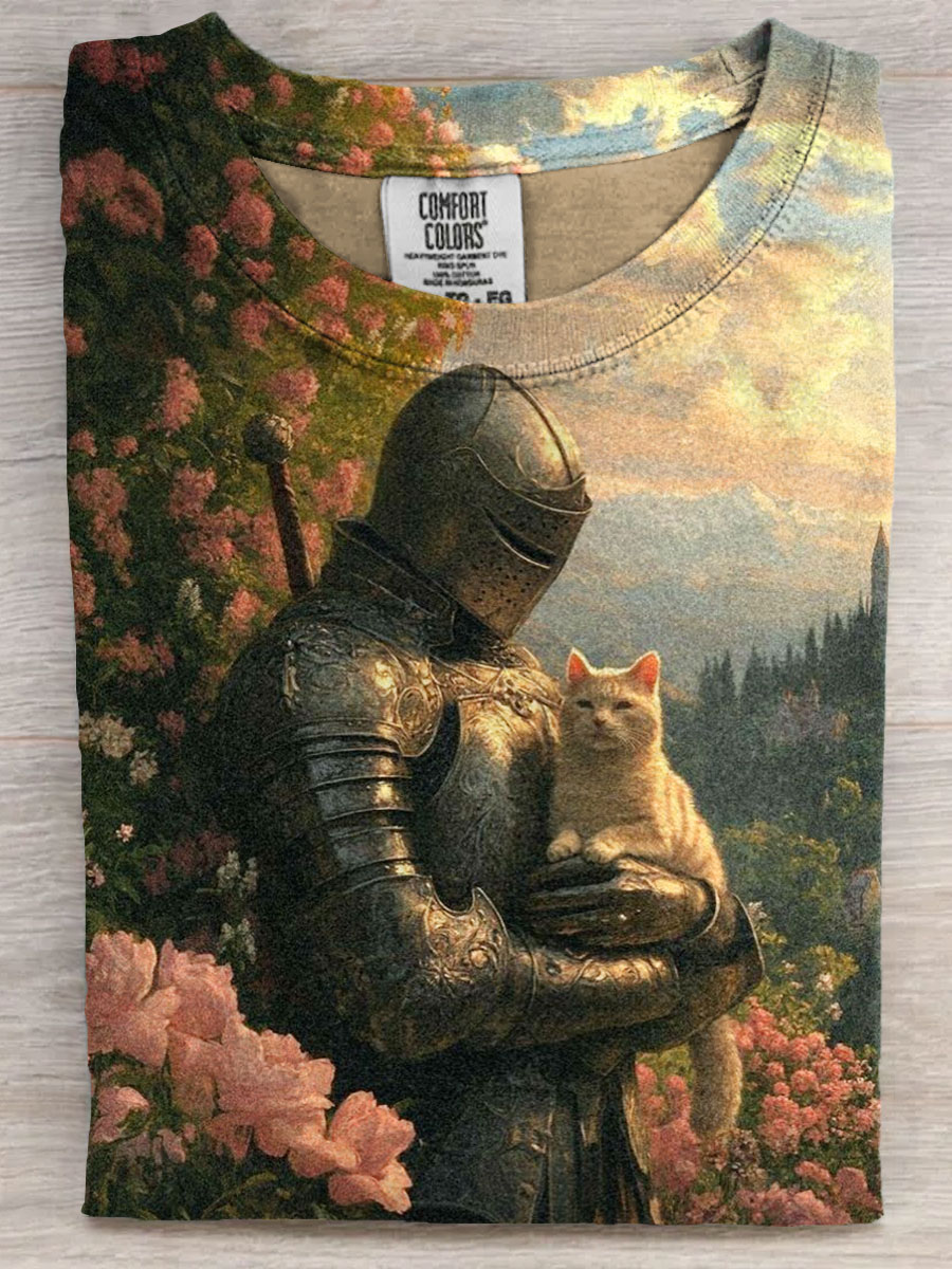 WIth Cat Art Print Casaul Short Sleeve T-shirt