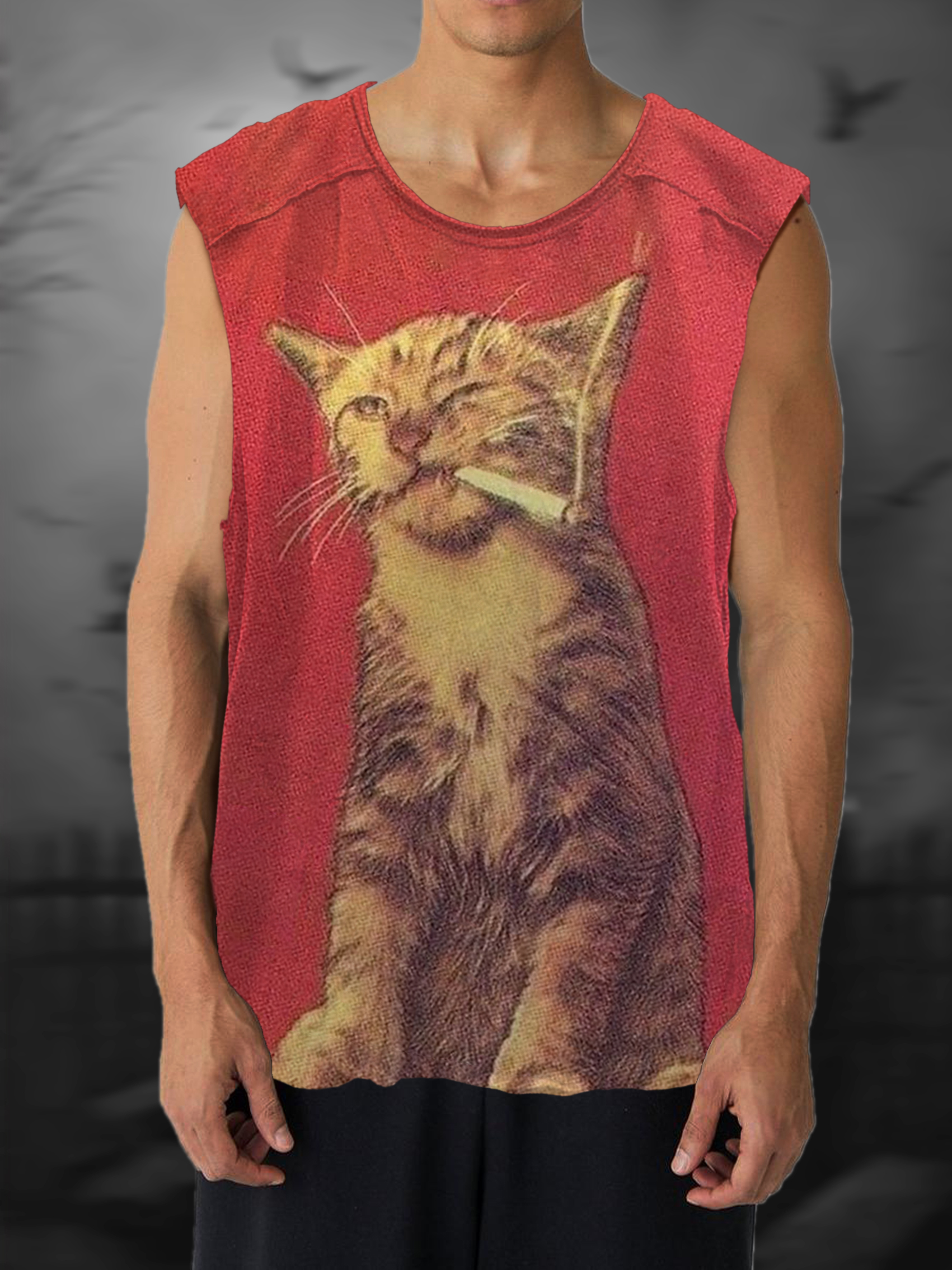 Somkecat Print 100% Cotton Casual Tank Top