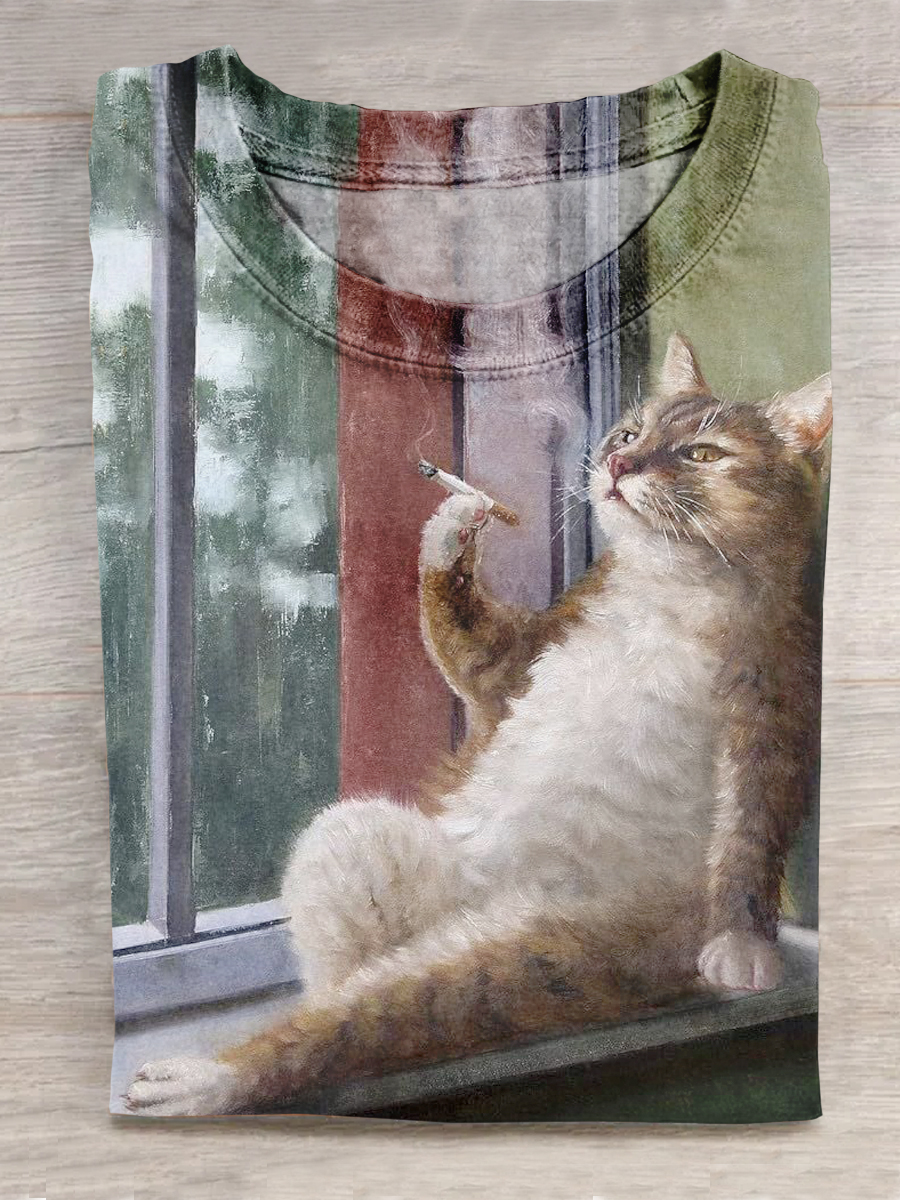 Funny Cat Casual Print Short Sleeve T-Shirt