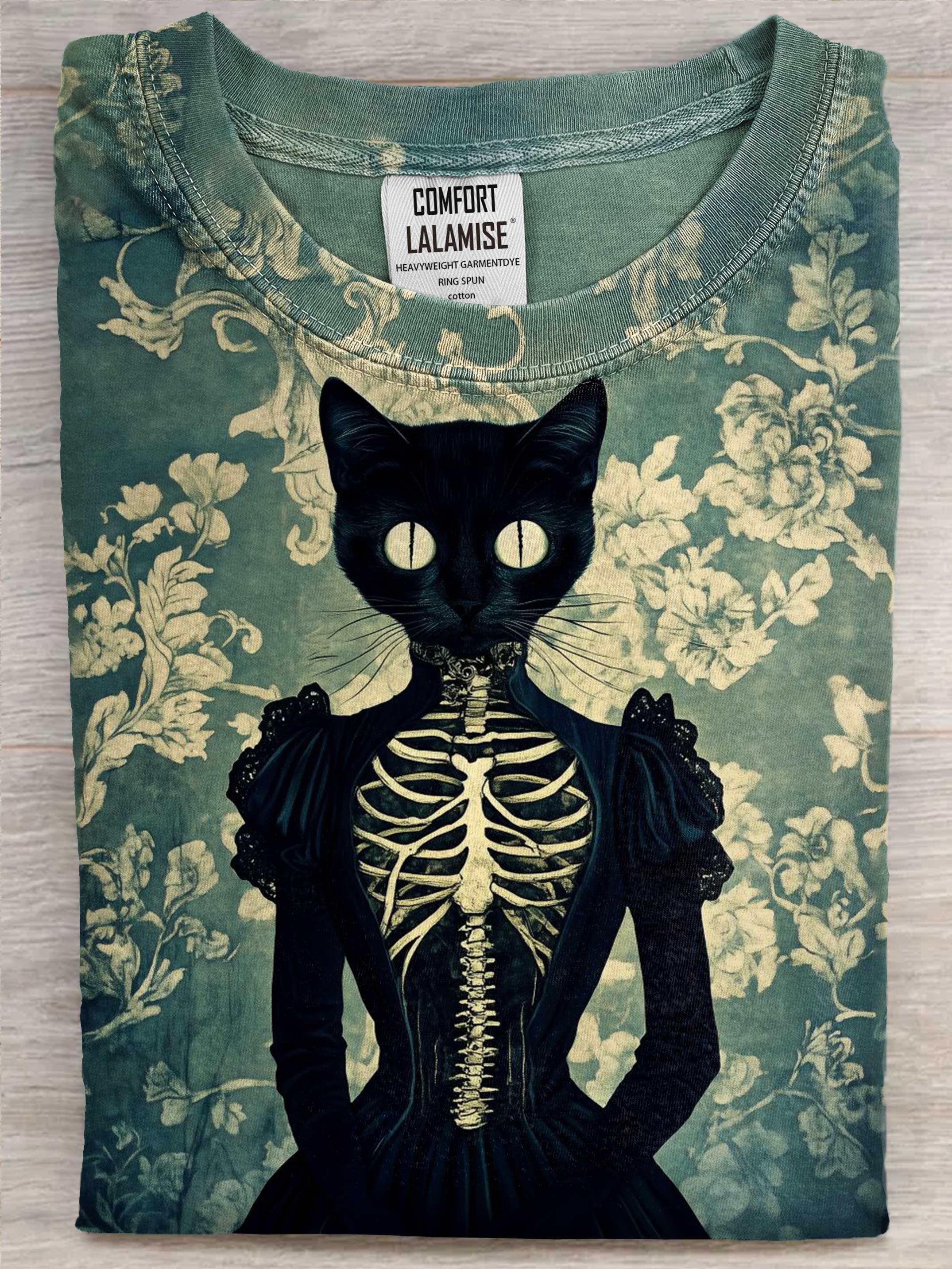 Black Cat Art Print Causal Cotton Short Sleeve T-shirt