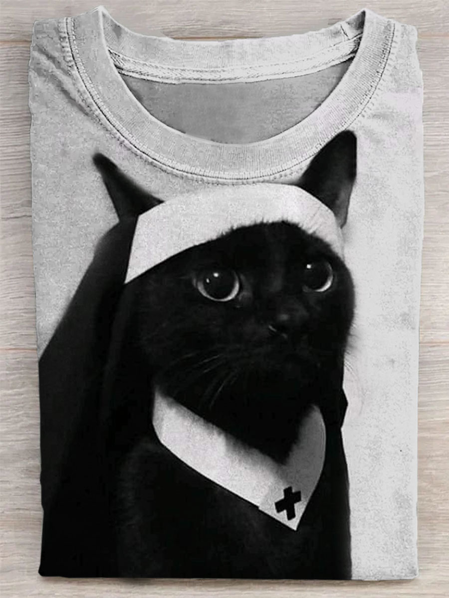 Funny Cat Print Casual T-shirt