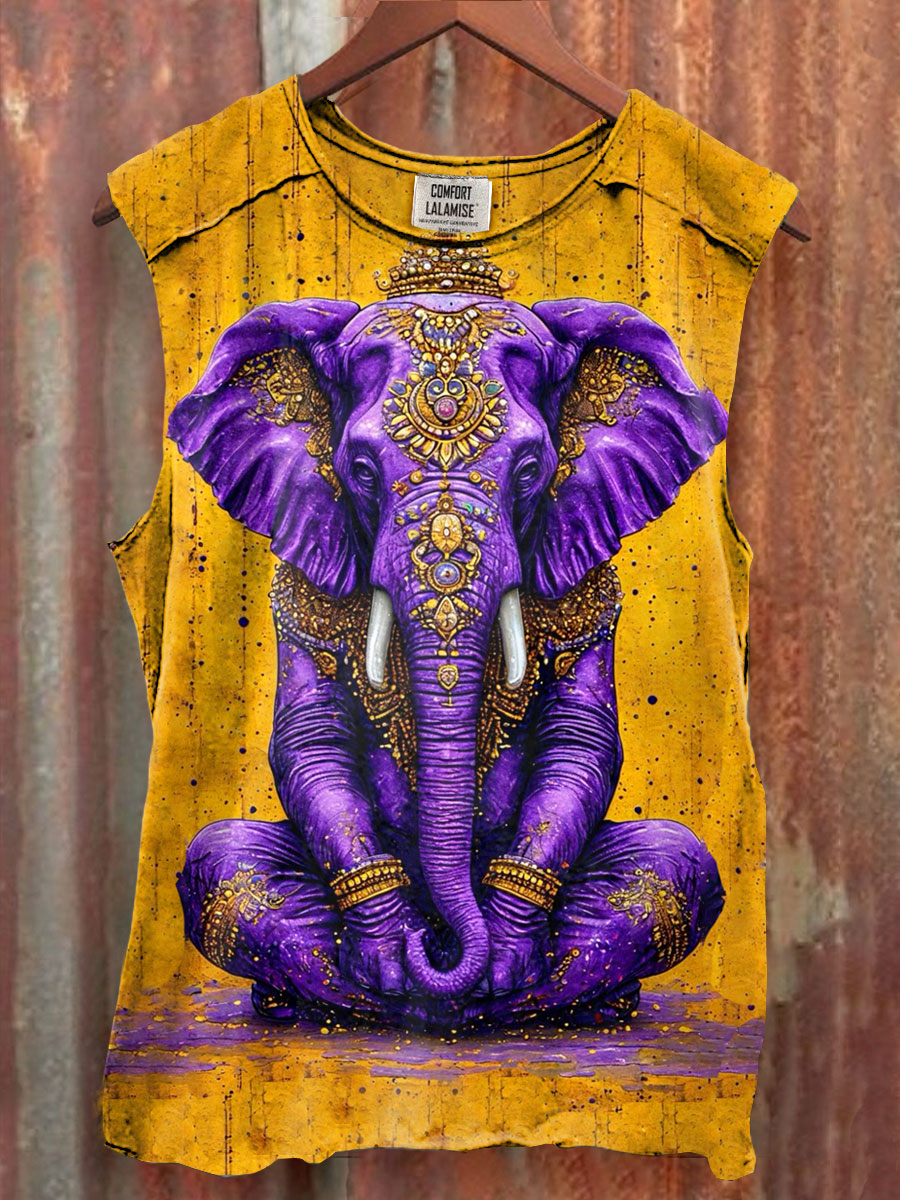 Meditating Elephant  Art Print 100% Cotton Casual Tank Top