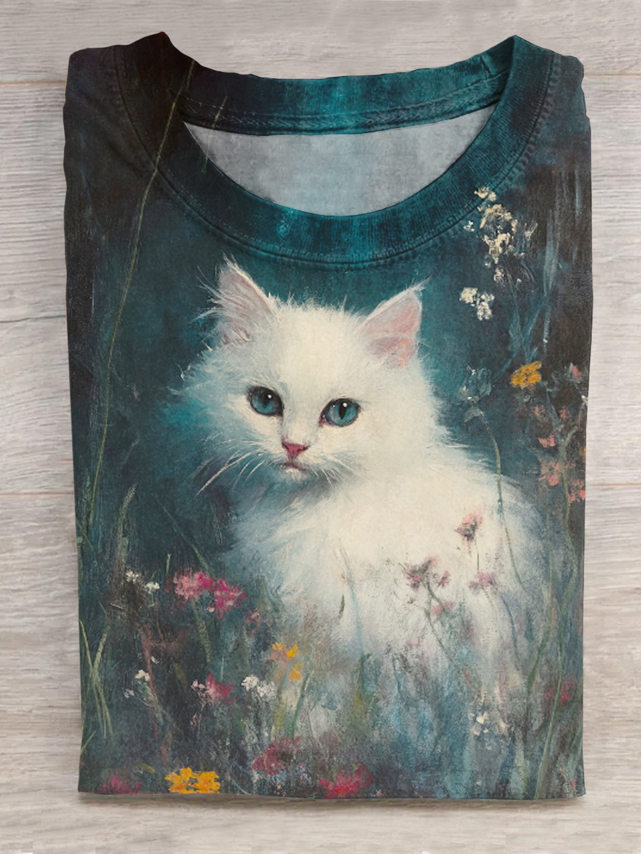 Cute Cat Print Short Sleeves