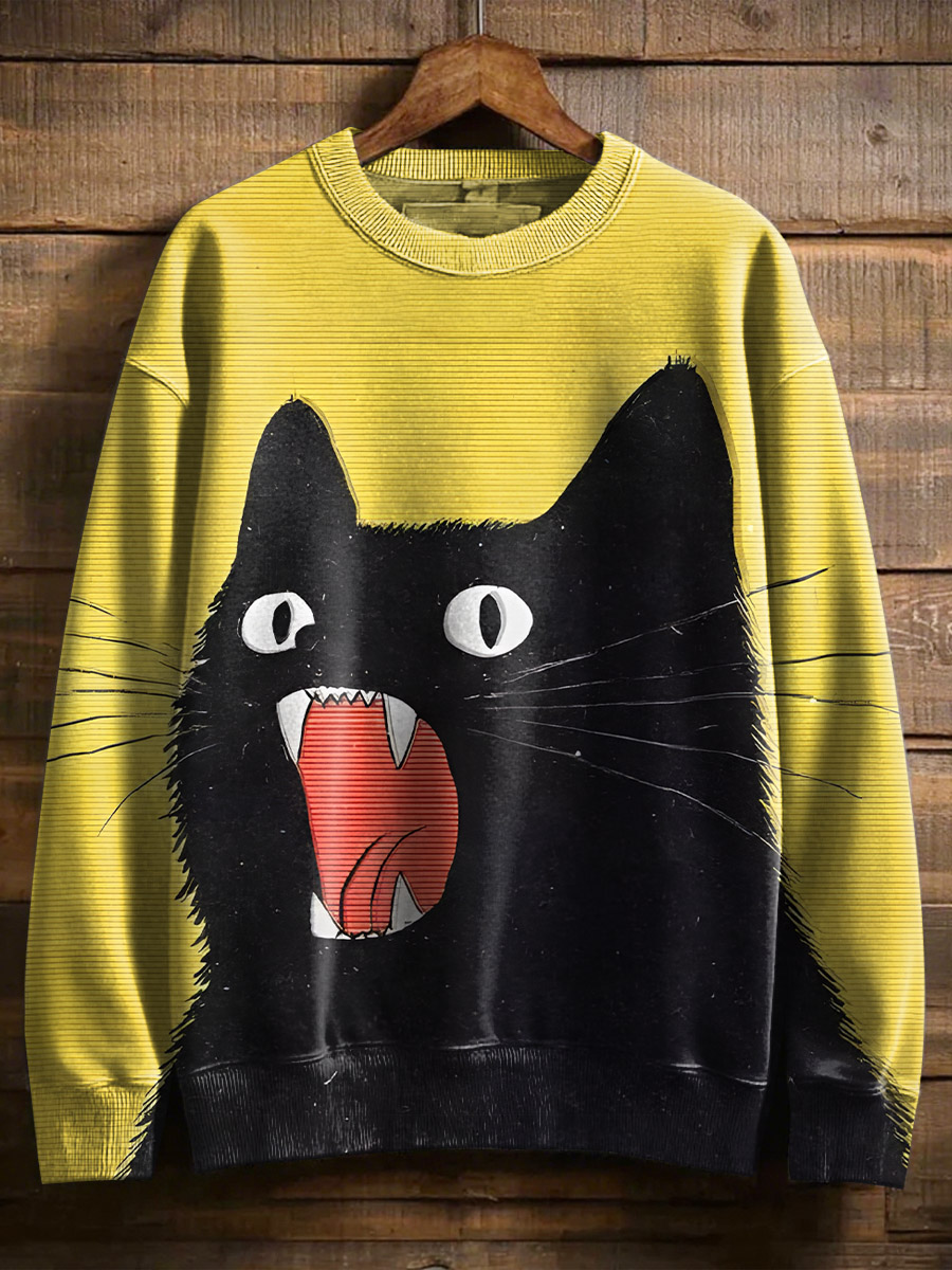 Retro Black Cat Funny Art Print Casual Sweatshirt