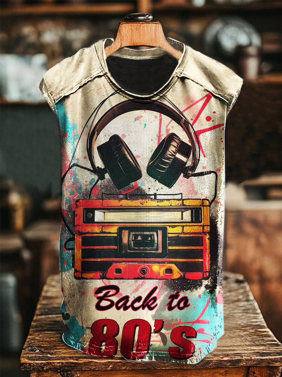 Back To 80s Vintage Print 100% Cotton Casual Tank Top