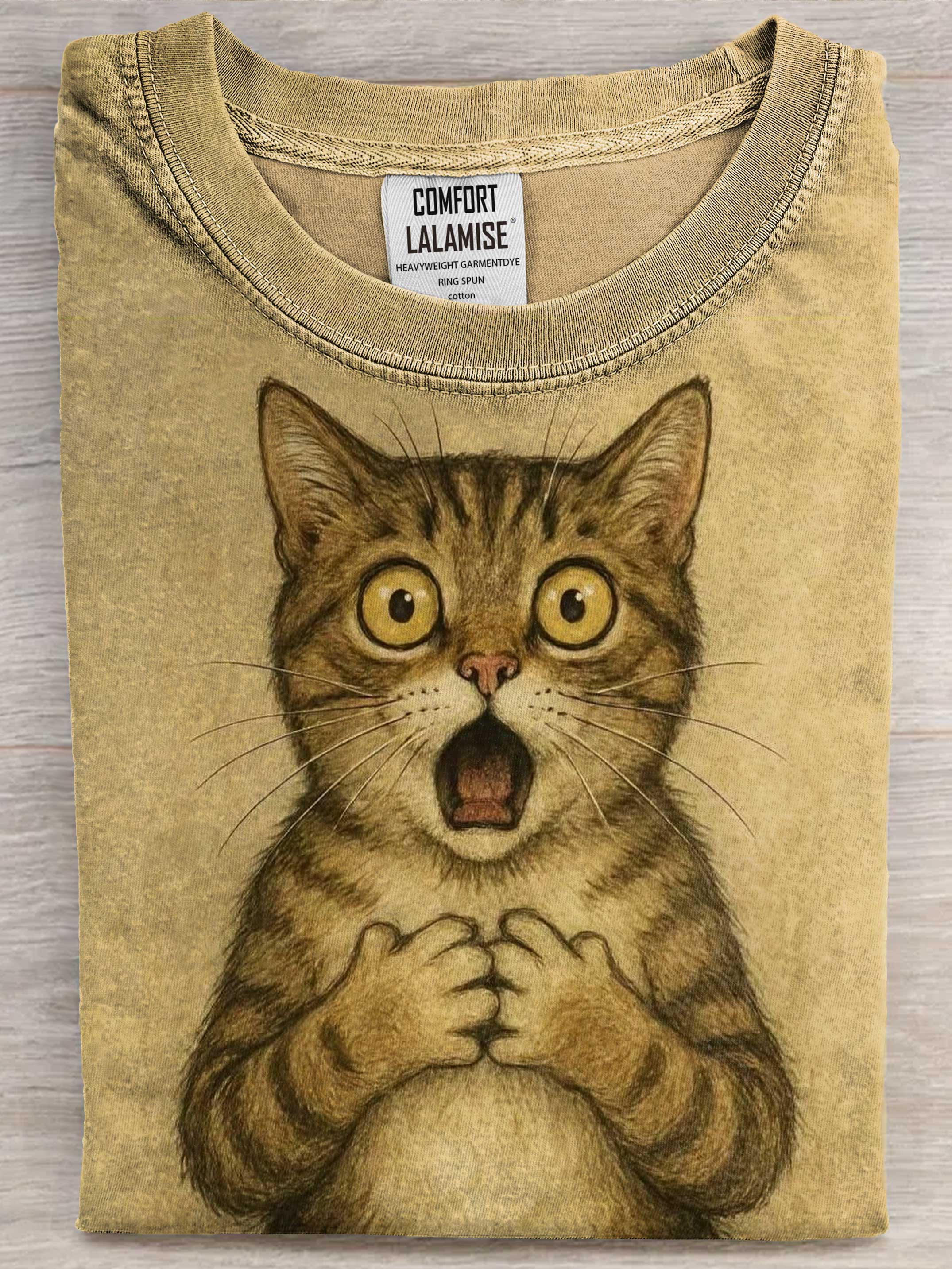 OMG Funny Cat Art Print Casual Short Sleeve T-shirt